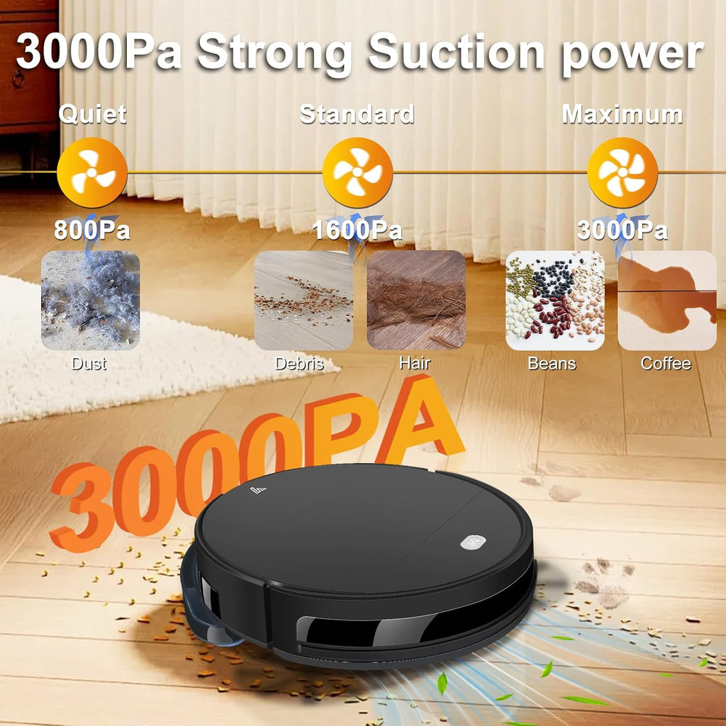 Robot Vacuum and Mop Super Thin 2 in 1 Robotic Vacuum Cleaner Up to 4500Pa Suction with Schedule Clean Mute Super Remote Control/App/Voice utomatic Recharge Ideal for Pet Hair Vacuums All Floors-Black