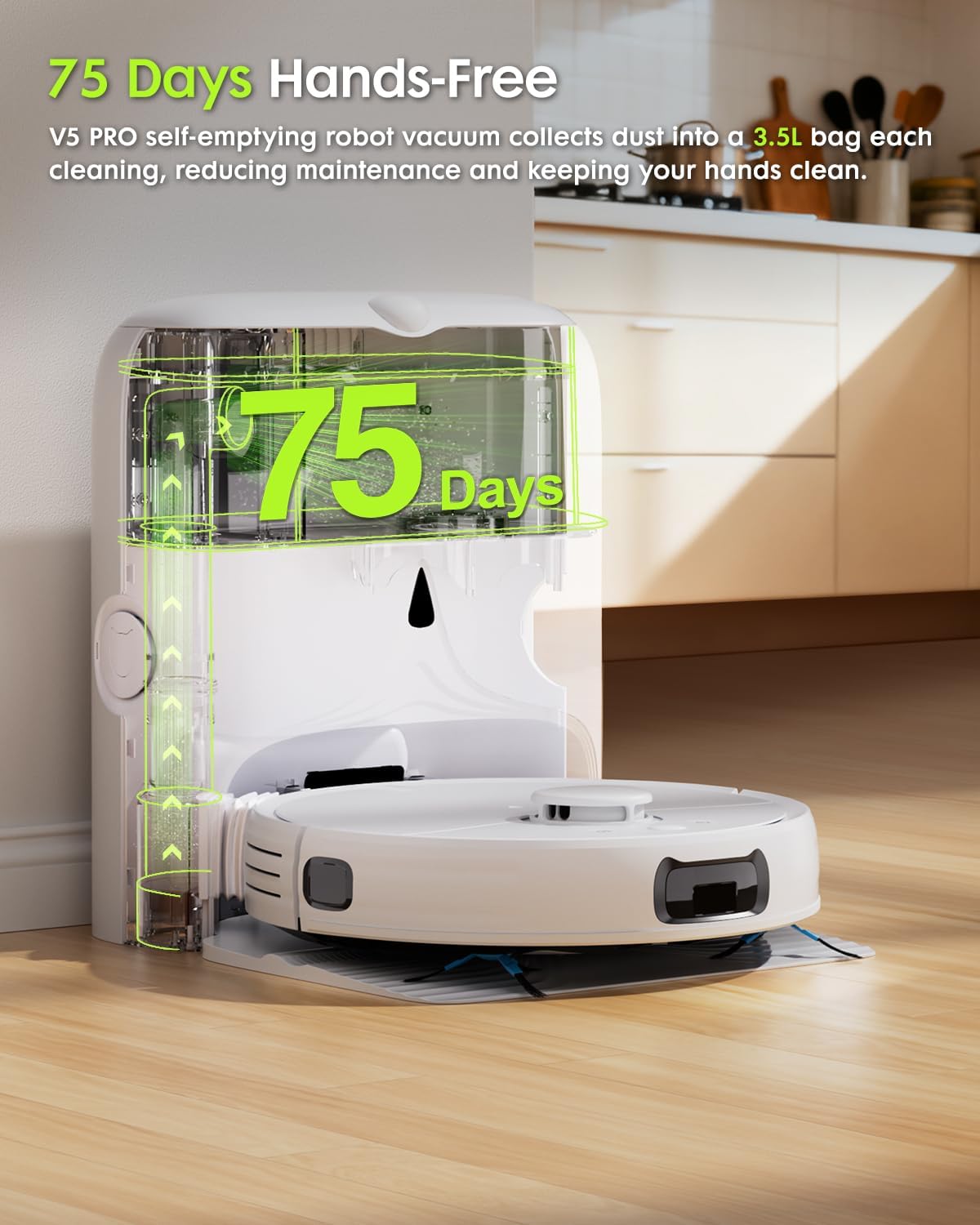 V5 PRO Robot Vacuum and Mop Combo, 10000Pa Suction, Self-Emptying Station, LDS Laser Navigation, Tangle-Free Brush for Pet Hair, Deodorizing Spray, Liftable Mop