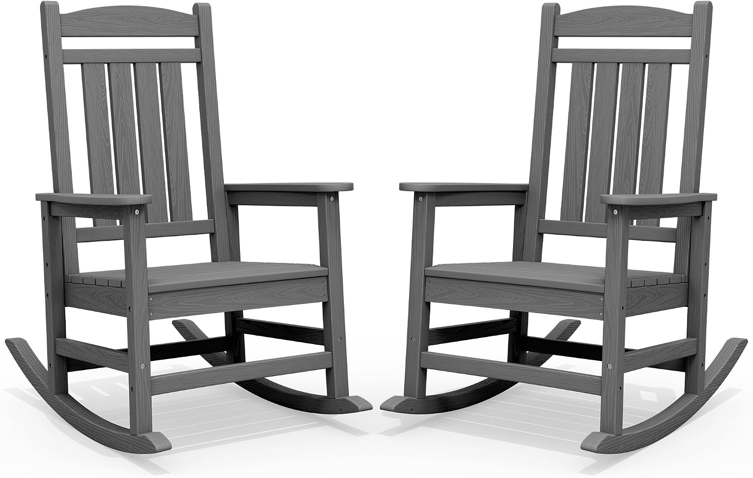 SERWALL Oversized Outdoor Rocking Chair Set of 2, HDPE Patio Rocking Chair, All-Weather Porch Rocker for Balcony, Yard, Dark Gray
