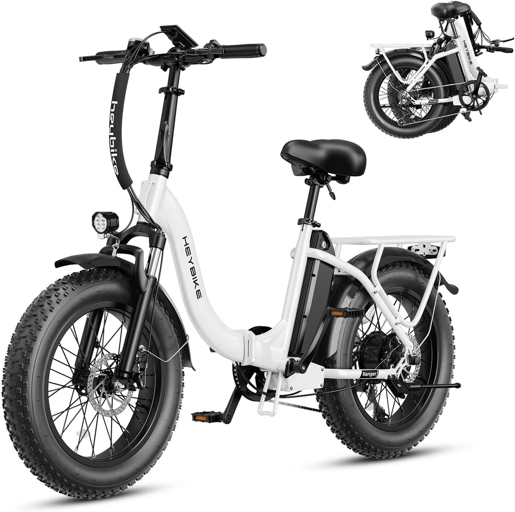 Heybike Ranger 2.0 Foldable Electric Bike for Adults,【1400W Peak Motor, 28+ MPH, 65 Miles Range】 20'×4 Fat Tire All-Terrain Ebike, 48V 15AH Removable Battery Step-Thru Electric Bicycle for Commuter