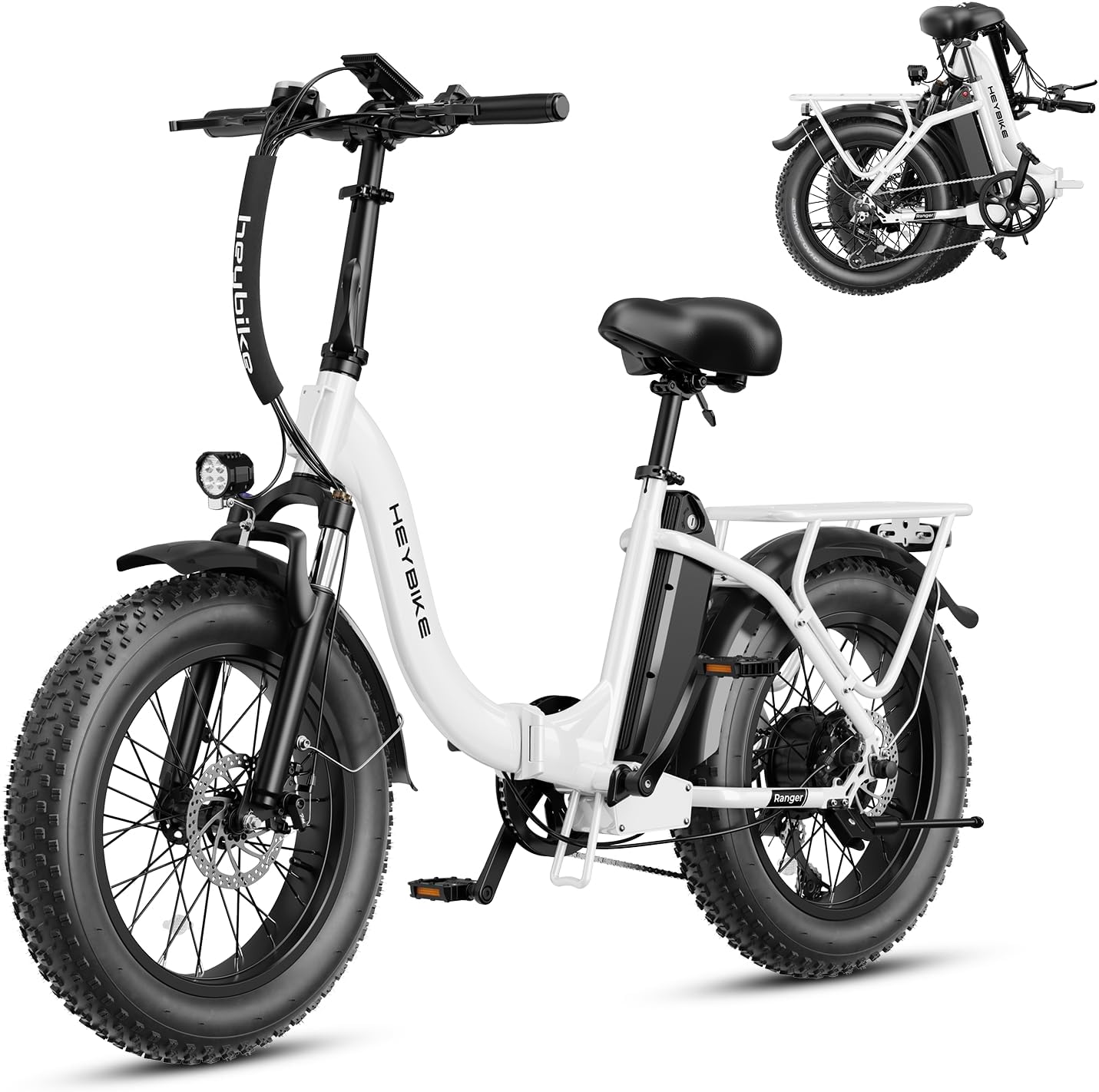 Heybike Ranger 2.0 Foldable Electric Bike for Adults,【1400W Peak Motor, 28+ MPH, 65 Miles Range】 20'×4 Fat Tire All-Terrain Ebike, 48V 15AH Removable Battery Step-Thru Electric Bicycle for Commuter