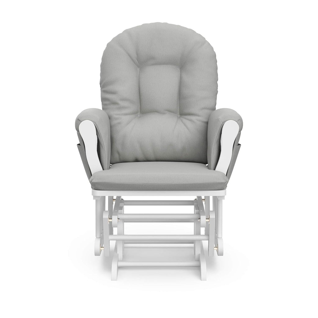 Storkcraft Premium Hoop Glider & Ottoman (White/Light Gray) — GREENGUARD Gold Certified Nursery Glider, Solid Wood Craftsmanship, Smooth-Gliding Nursery Chair and Ottoman, Award-Winning