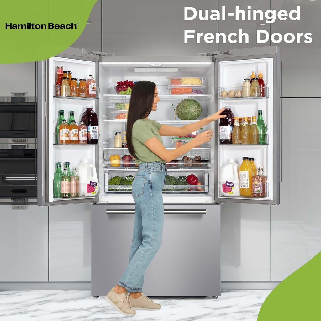 Hamilton Beach HBF2067 French Door Full Size Refrigerator with Freezer Drawer, 20.3 cu ft, Stainless Steel