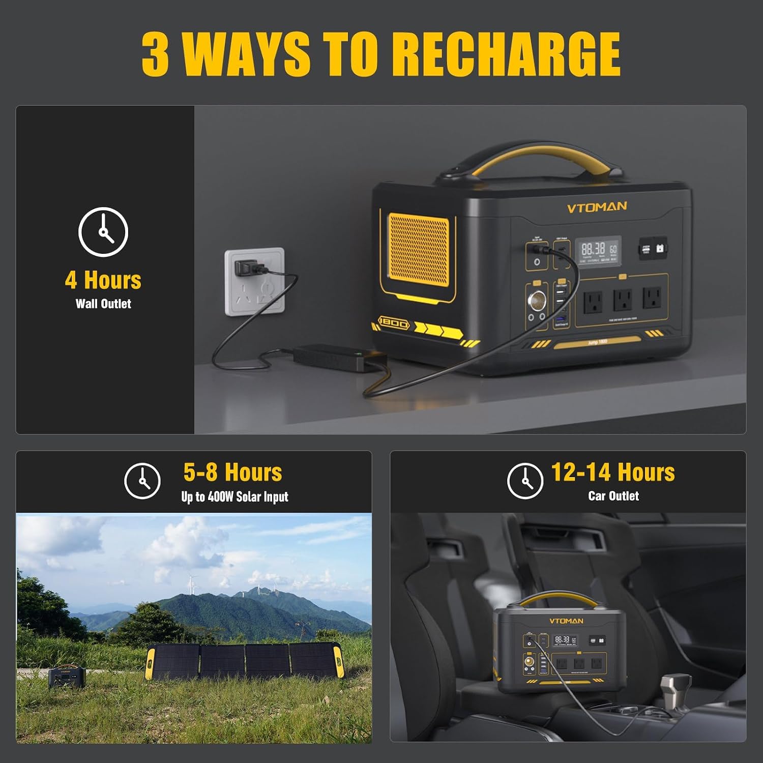 VTOMAN Jump 1800 Portable Power Station with 200W Solar Panel, 1548Wh Battery 1800W AC Outlets (3600W Peak) /100W USB-C Output Fast Charge, Large Solar Generator for Outdoor, Camping, Backup