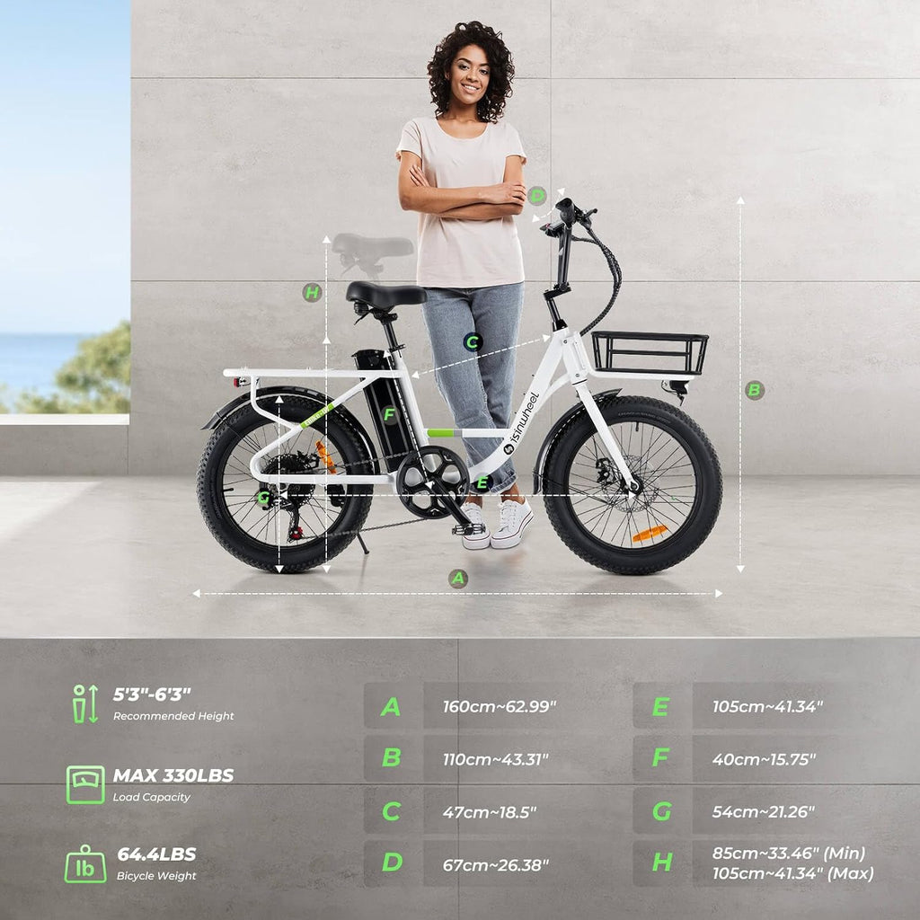 isinwheel U7 E Bike for Adults Electric Bike with Dual Cargo Rack, 48V 1000W Peak Ebikes for Adults, 7 Speed Gear, 20mph Step Thru Cruiser Electric Bicycles, 20' × 3' Fat Tire Ebike