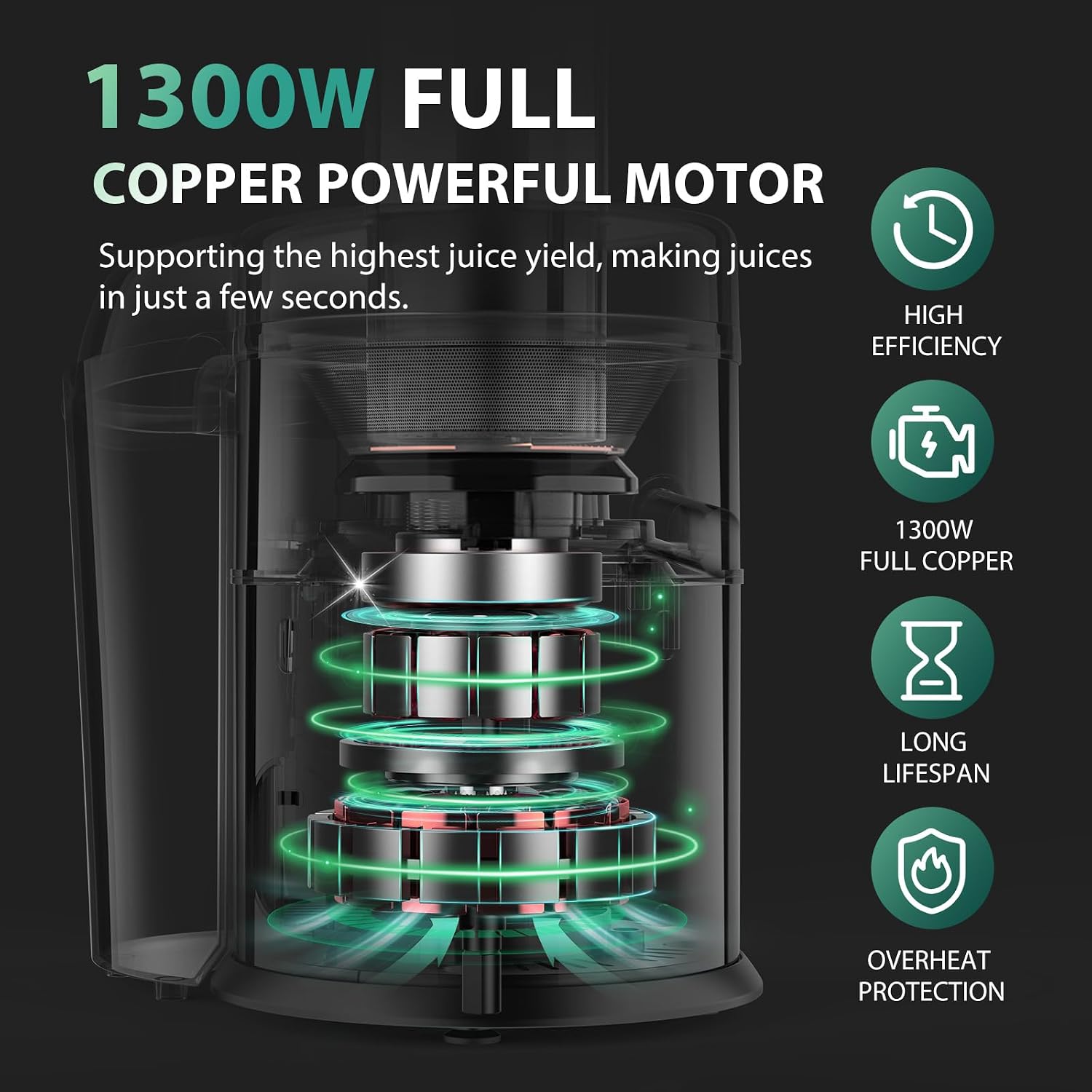 KOIOS 1300W Centrifugal Juicer Machines, High Juice Yield Juice Extractor with 3 inch Wide Feed Chute, Full Copper Motor & Titanium-Plated Filter, Easy Clean, 3 Speeds, BPA Free, Stainless Steel