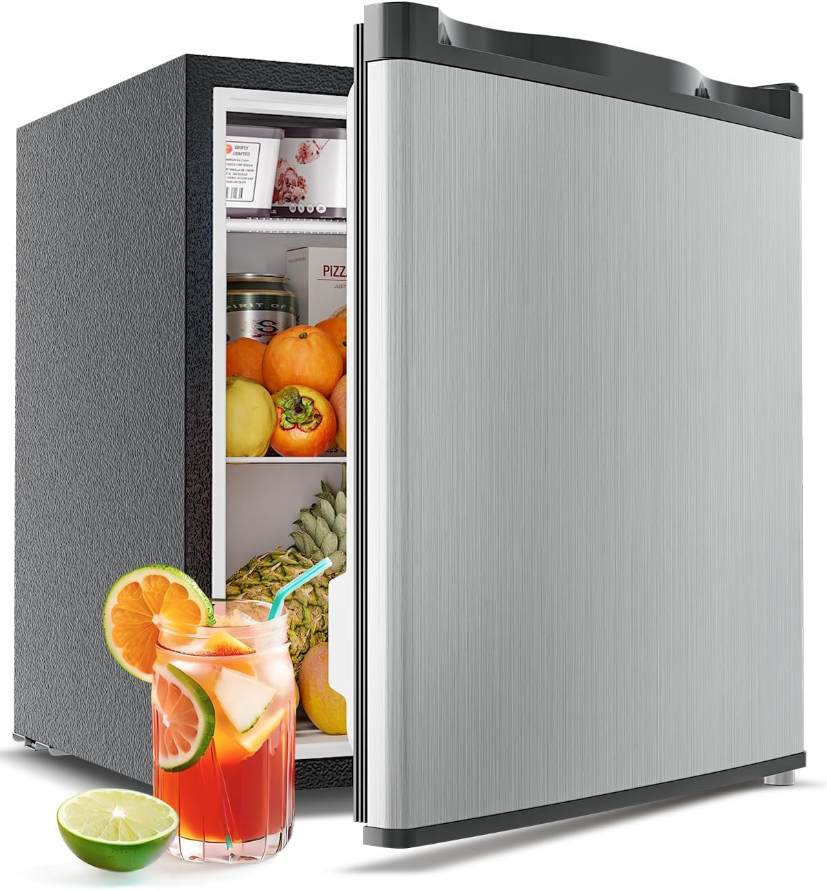 Feelfunn Mini Fridge with Freezer - 1.7 Cu.Ft Single Door Mini Refrigerator with Adjustable Thermostat, Low Noise, Energy Saving, Small Fridge for Bedroom, Apartment, Dorm, Classroom, Office - Silver