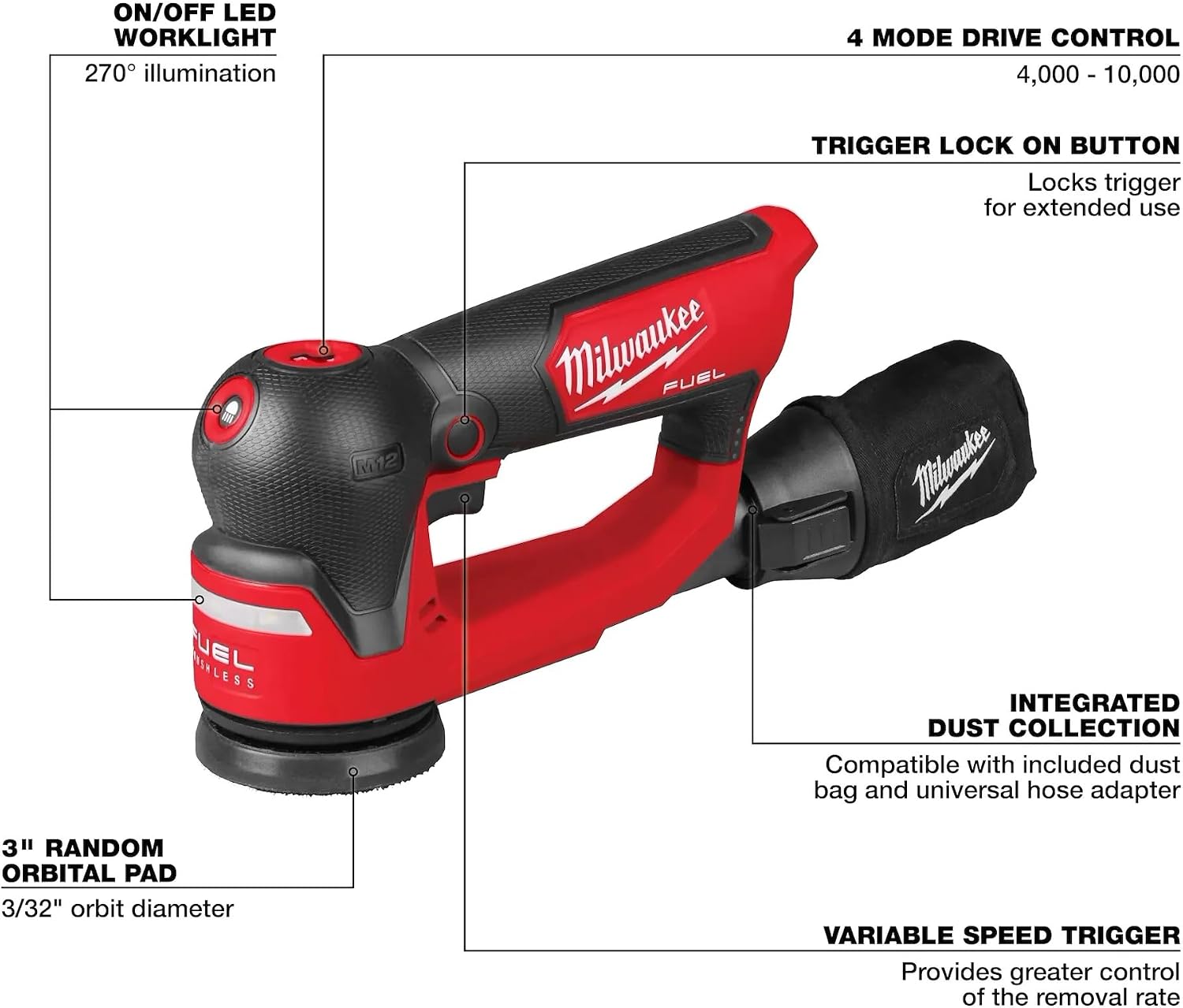 Milwaukee Electric - M12 Fuel 3 INCH Orbital Detail Sander