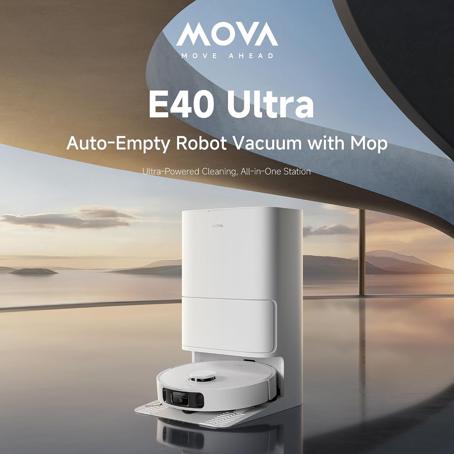 Mova E40 Ultra Robot Vacuum and Mop, 19,000Pa Suction, Extenable & Liftable Mop, All-in-One Station, Auto-Empty, Auto Washing & Hot Air Drying, 360°Obstacle Avoidance, App & Voice Control