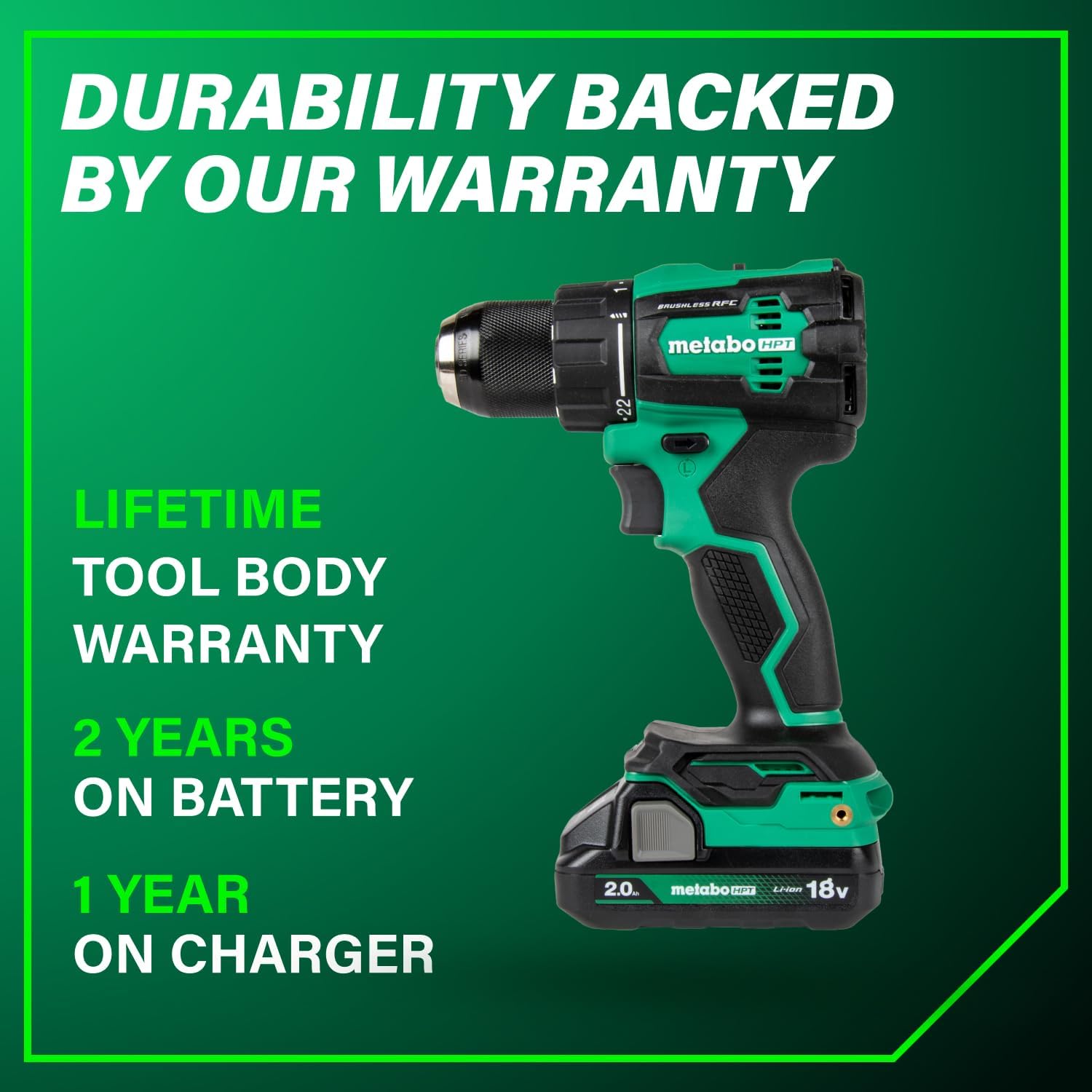Metabo HPT 18V MultiVolt 1/2' Cordless Brushless Driver Drill Kit, High Power Drill Set with Bag, 2 Lithium-Ion Metabo Batteries and Charger, Compact Lightweight Power Driver, DS18DEX