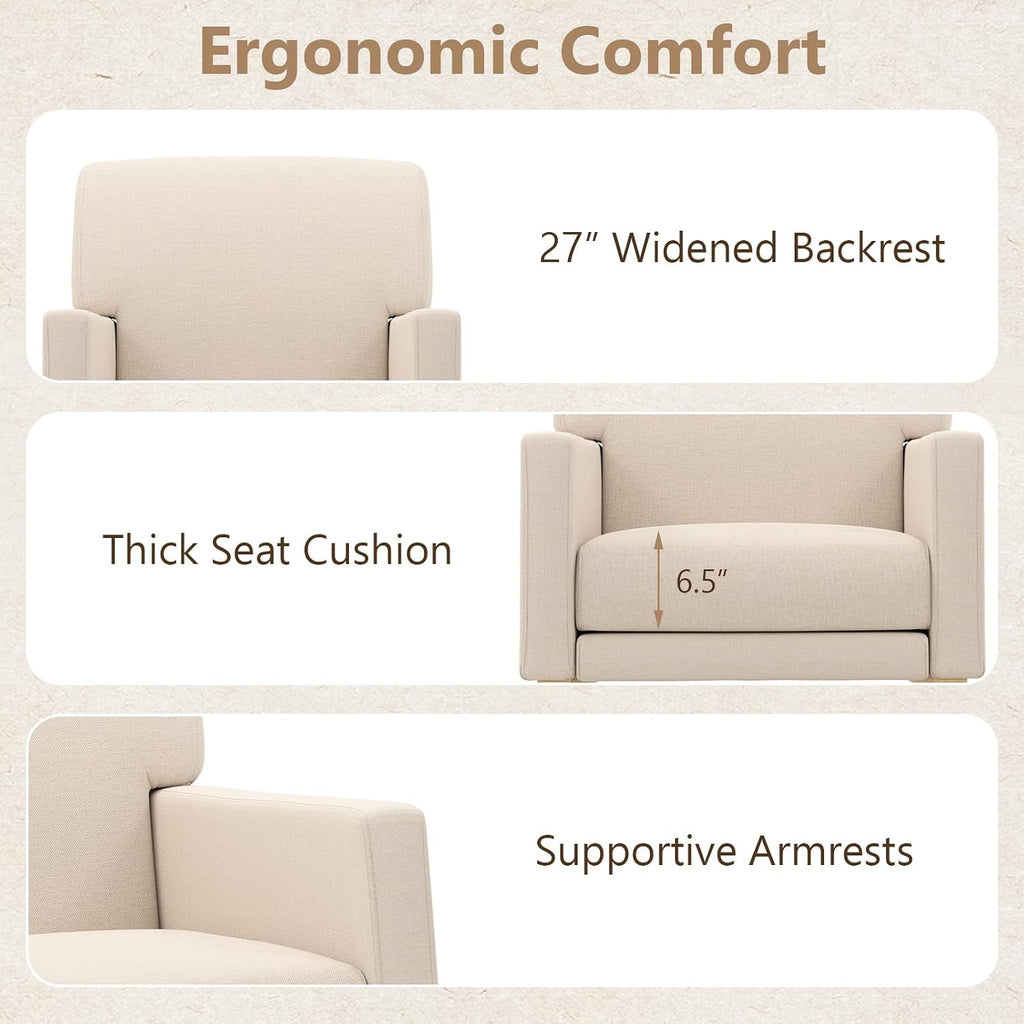 Giantex Upholstered Rocking Chair, Nursery Rocking Chair w/Widened Back, Machine-Washable Seat Cushion Cover, Solid Rubber Wood Frame, Glider Rocker Accent Chair for Living Room, Bedroom, Beige