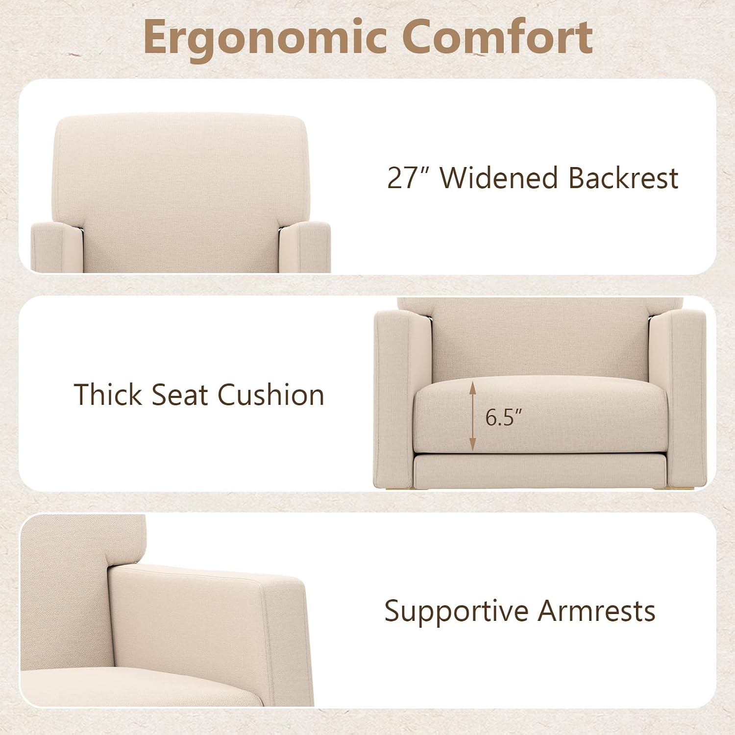Giantex Upholstered Rocking Chair, Nursery Rocking Chair w/Widened Back, Machine-Washable Seat Cushion Cover, Solid Rubber Wood Frame, Glider Rocker Accent Chair for Living Room, Bedroom, Beige