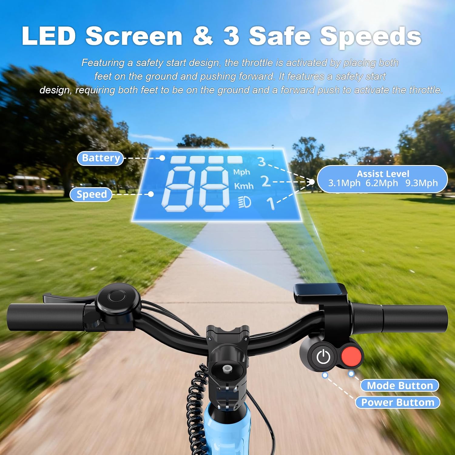 YunTopKids Electric Balance Bike for Kids Ages 3-5, 12 Inch Tires,Safe Start,3 Speeds up to 9.3 MPH,LCD,180W 24V Kids Electric Bike with Adjustable Seat,Fast Charger,LED Light