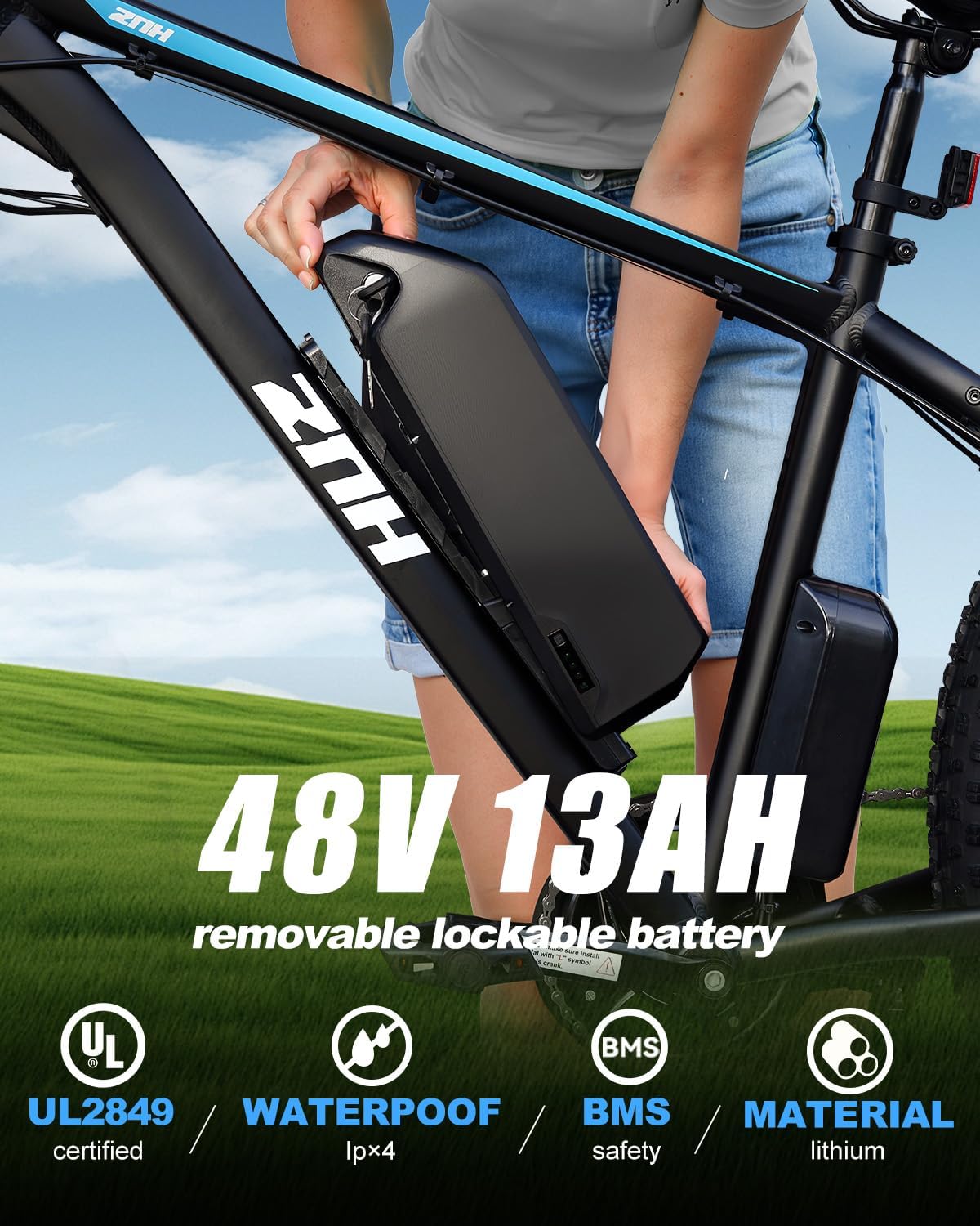 ZNH Fat Tire Electric Bikes for Adults,Peak 750W Motor Ebike,Up to 20Mph 50Miles,Adult Electric Bicycle with Peak 52V 13Ah Removable Battery,26' Electric Mountain Bike,7 Speed Front Suspension