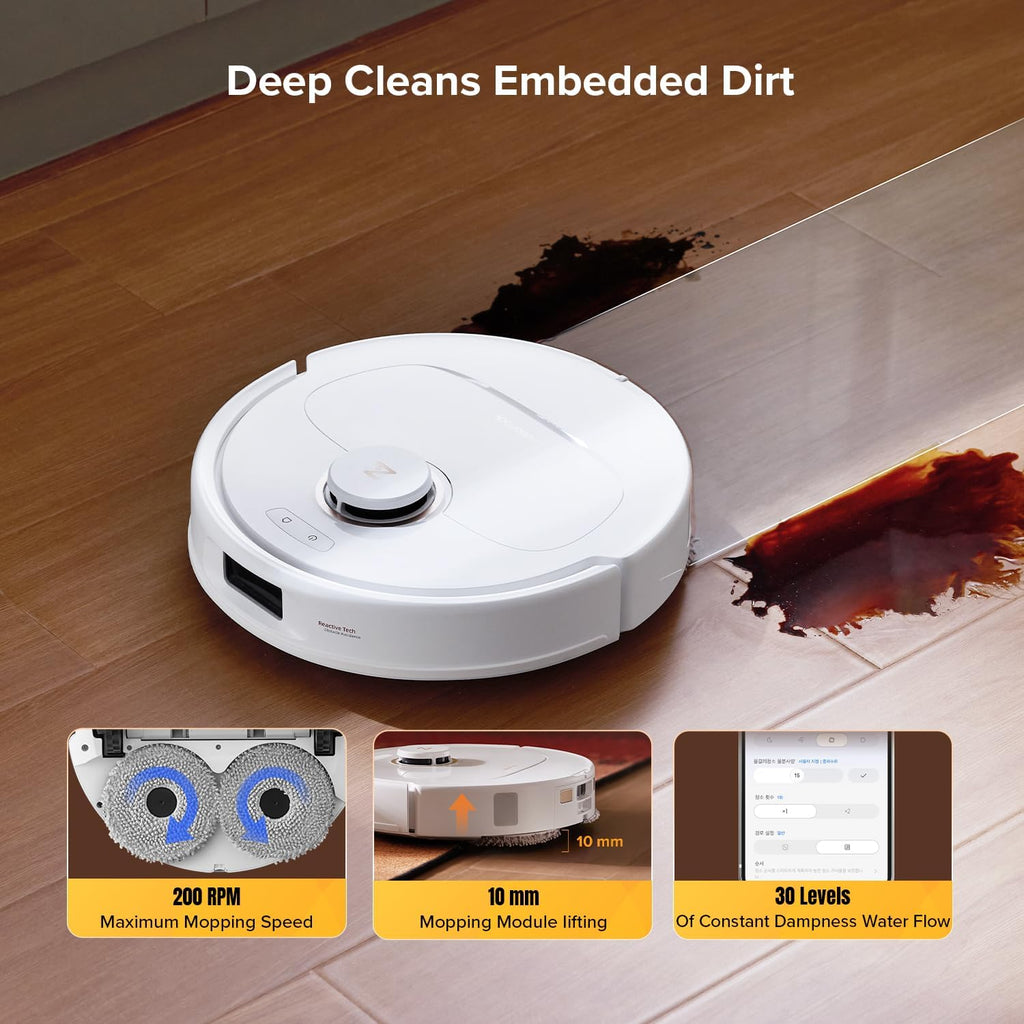 roborock Qrevo S5V Robot Vacuum and Mop, FlexiArm Edge Mopping, 12,000Pa Suction, Dual Zero-Tangle System, Smart Obstacle Avoidance, 10mm Mop Lifting, Auto Mop Washing & Warm Air Drying, White