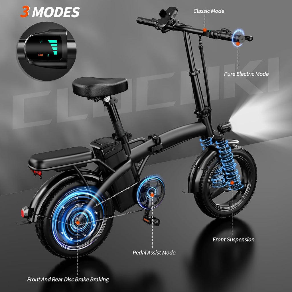 Foldable Electric Bike for Adults and Teens, 500W Motor | 14' Folding Mini Ebike | 23MPH Commute Electric Bicycle | 48V12Ah Battery | UL 2849 Certified | 35 Miles PAS Range | 3-Level Pedal Assist