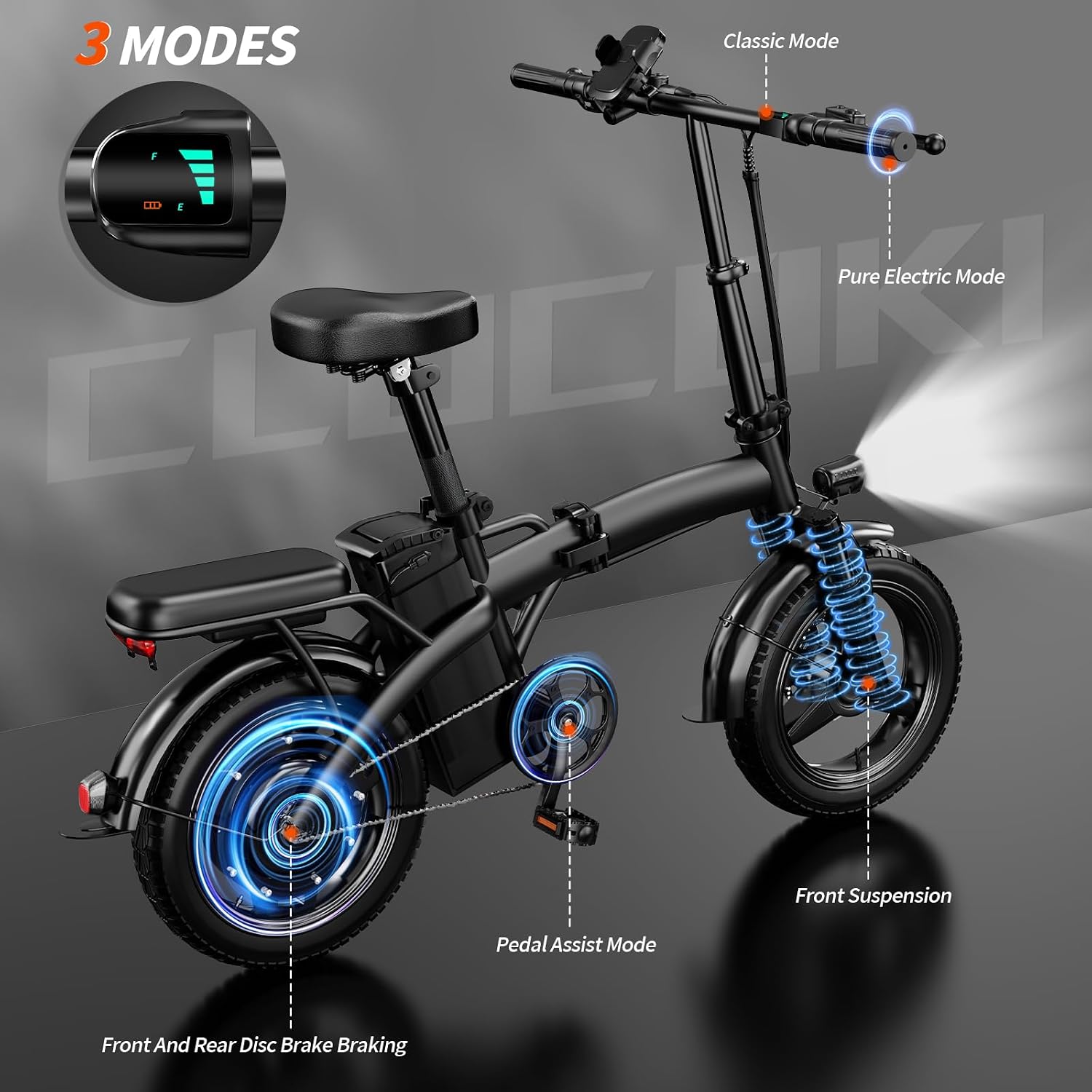 Foldable Electric Bike for Adults and Teens, 500W Motor | 14' Folding Mini Ebike | 23MPH Commute Electric Bicycle | 48V12Ah Battery | UL 2849 Certified | 35 Miles PAS Range | 3-Level Pedal Assist