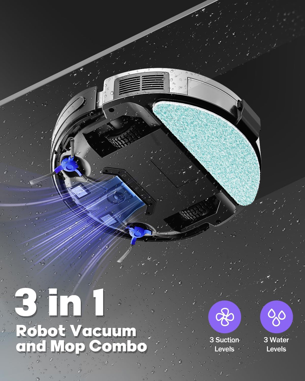 V3 2 in 1 Robot Vacuum and Mop Combo，5000Pa Suction, Works with 2.4G WiFi/Alexa/App/Remote Control, Schedule Cleaning, Automatic Self-Charging, Ideal for Pet Hair, Hard Floor and Carpet