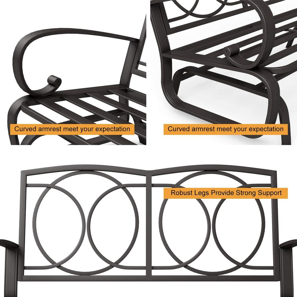 Giantex Outdoor Glider Bench, Patio 2 Person Loveseat with Removable Cushion, Thick Padded Seat, Stable Steel Frame, Outside Glider Swing Chair for Deck, Poolside, Yard, Balcony, Porch, Beige