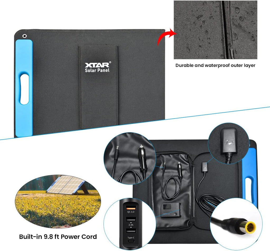 XTAR SP100 2 Pack 100w Solar Panel Portable Solar Panel Solar Power with Independent Charger 8mm Splitter Solar Power Panel for Power Station Solar Generator RV Solar Camping
