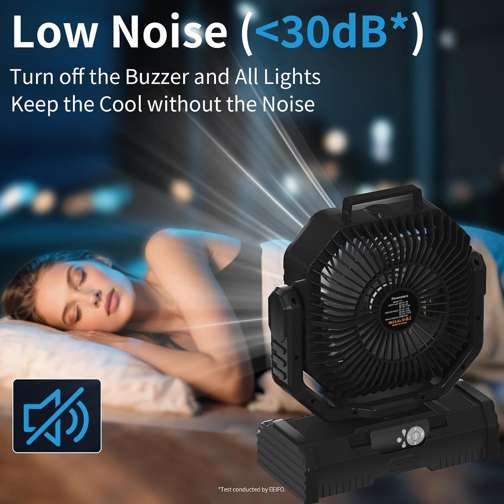 12 Inch Camping Fan,40000mAh Portable Fan with LED Lantern Light,Cool white & Warm White Dimmable Fans, Oscillating Fan with 360° Rotation Hanging Hook for Tents, Cordless USB Desk Fan(Black)