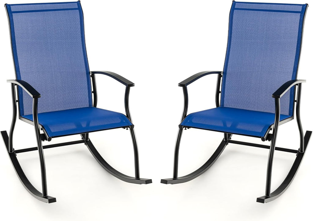 Giantex Outdoor Rocking Chair Set of 2 - Patio Rocking Chairs w/Breathable Backrest, Sturdy Metal Frame & Safe Ergonomic Design, Cozy Fabric Rocker for Backyard, Poolside, 330 lbs, Navy