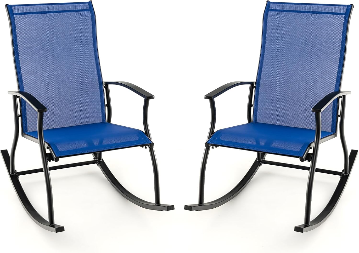 Giantex Outdoor Rocking Chair Set of 2 - Patio Rocking Chairs w/Breathable Backrest, Sturdy Metal Frame & Safe Ergonomic Design, Cozy Fabric Rocker for Backyard, Poolside, 330 lbs, Navy