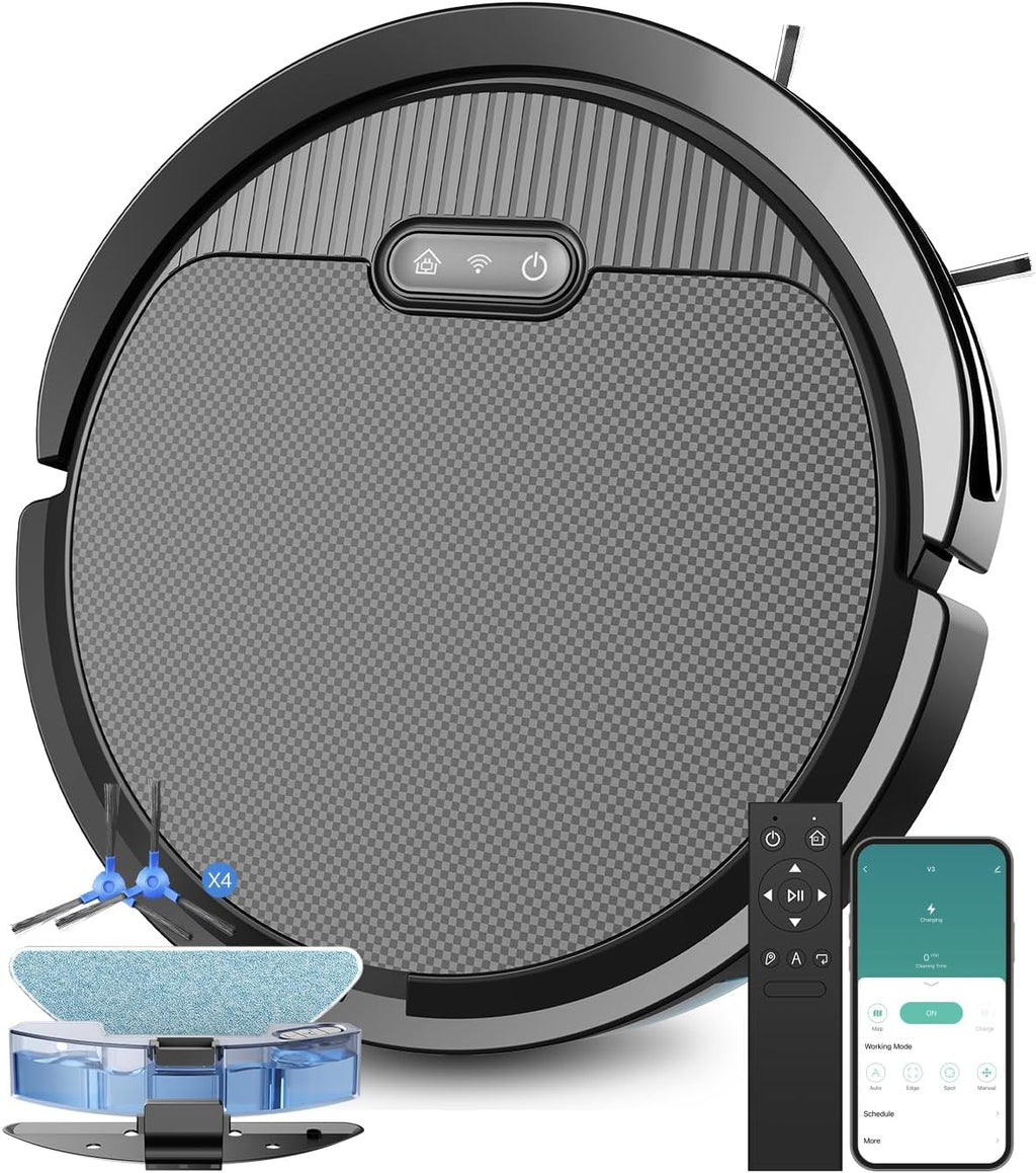 V3 3 in 1 Robot Vacuum and Mop with 5000Pa Suction Power, Work with 2.4GWifi/ Alexa/App/, Self-Charging Vacuum Cleaner, Tangle-Free, Ideal for Pet Hair,Carpet and Hard Floor