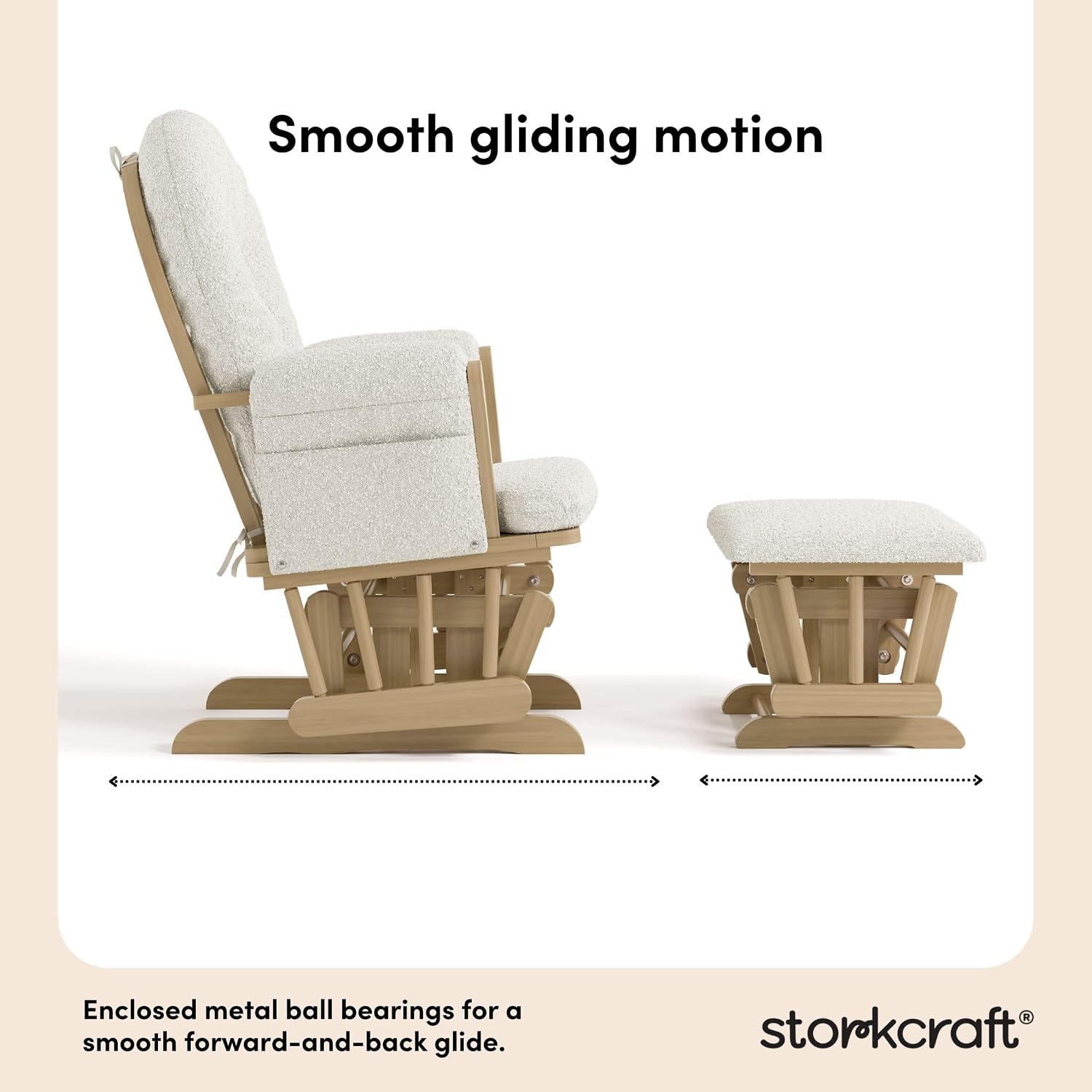 Storkcraft Premium Hoop Glider & Ottoman - GREENGUARD Gold Certified, Solid Wood Craftsmanship, Convenient Storage Pockets, Nursery Rocking Chair, Multi-Award-Winning (Driftwood and Ivory Boucle)