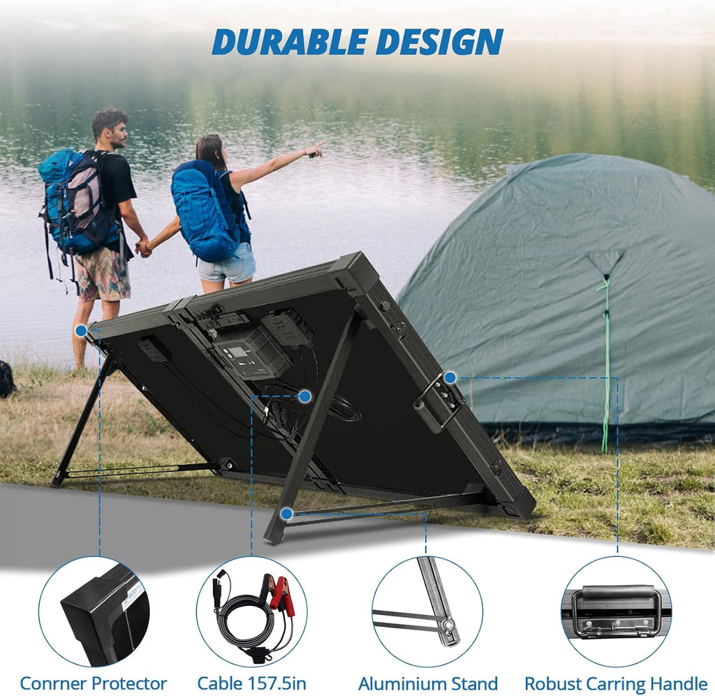 ACOPOWER 100Watt 12 Volt Portable Solar Panel with Waterproof 20A Charger Controller Foldable Solar Panel Kit Monocrystalline for Camping, RV, Black