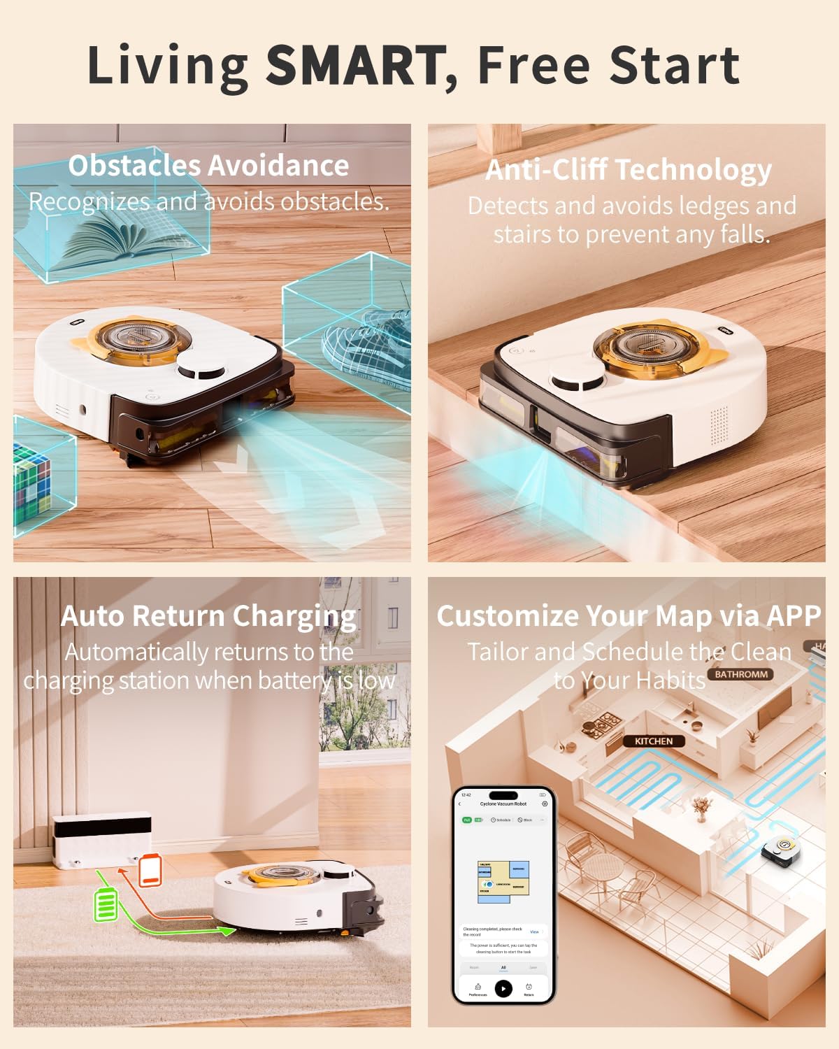 UBPET Robot Vacuum and Mop Combo Robotic Vacuum for Pet Hair, Robot Vacuum Cleaner Square Bagless Design, LiDAR Navigation, WiFi/APP Control, Self-Charging 22,000 Pa for Carpet Floor