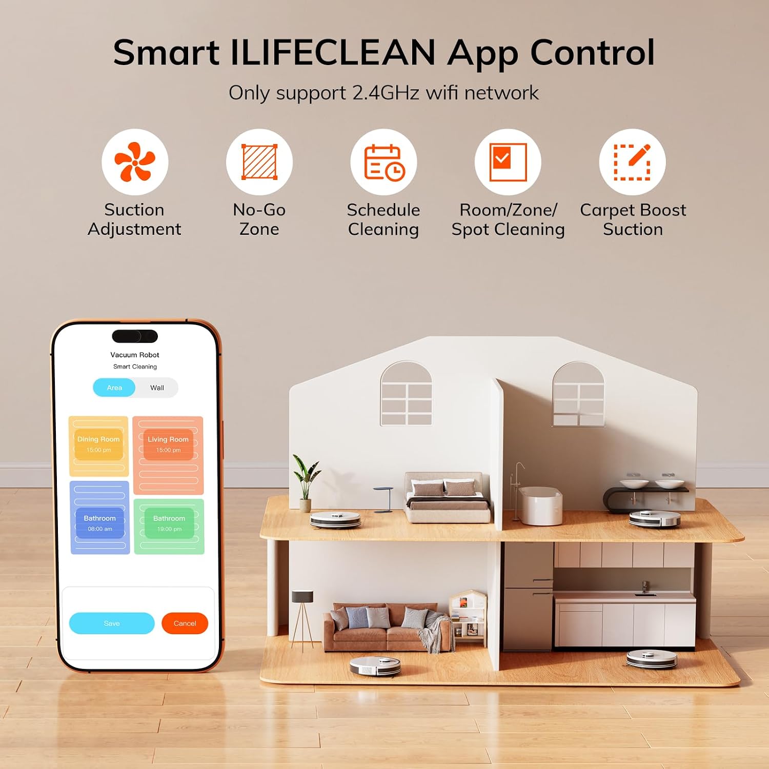 ILIFE A30s Robot Vacuum, 10000Pa Max Suction Robotic Vacuum Cleaner with LiDAR Navigation, Home Mapping, No-Go Zone, 150 Mins, 2.4G WiFi/App/Alexa/Remote Control, for Hard Floor Carpet and Pet Hair