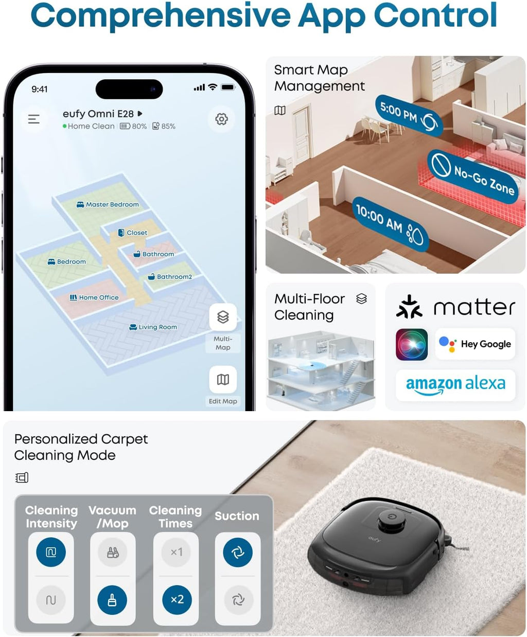 eufy Robot Vacuum E28, 20,000 Pa Suction, Roller Mop with HydroJet System, Portable Carpet for Deep Cleaning,All-in-One Robot Vacuum and Mop Combo, Zero-Tangling, Corner-to-Edge Cleaning (Upgraded)