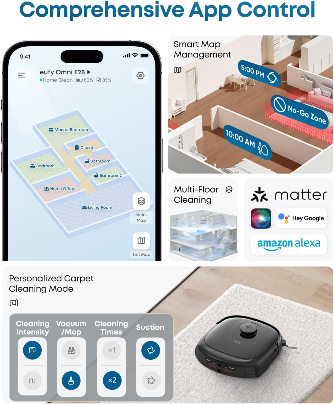 eufy Robot Vacuum E28, 20,000 Pa Suction, Roller Mop with HydroJet System, Portable Carpet for Deep Cleaning,All-in-One Robot Vacuum and Mop Combo, Zero-Tangling, Corner-to-Edge Cleaning (Upgraded)