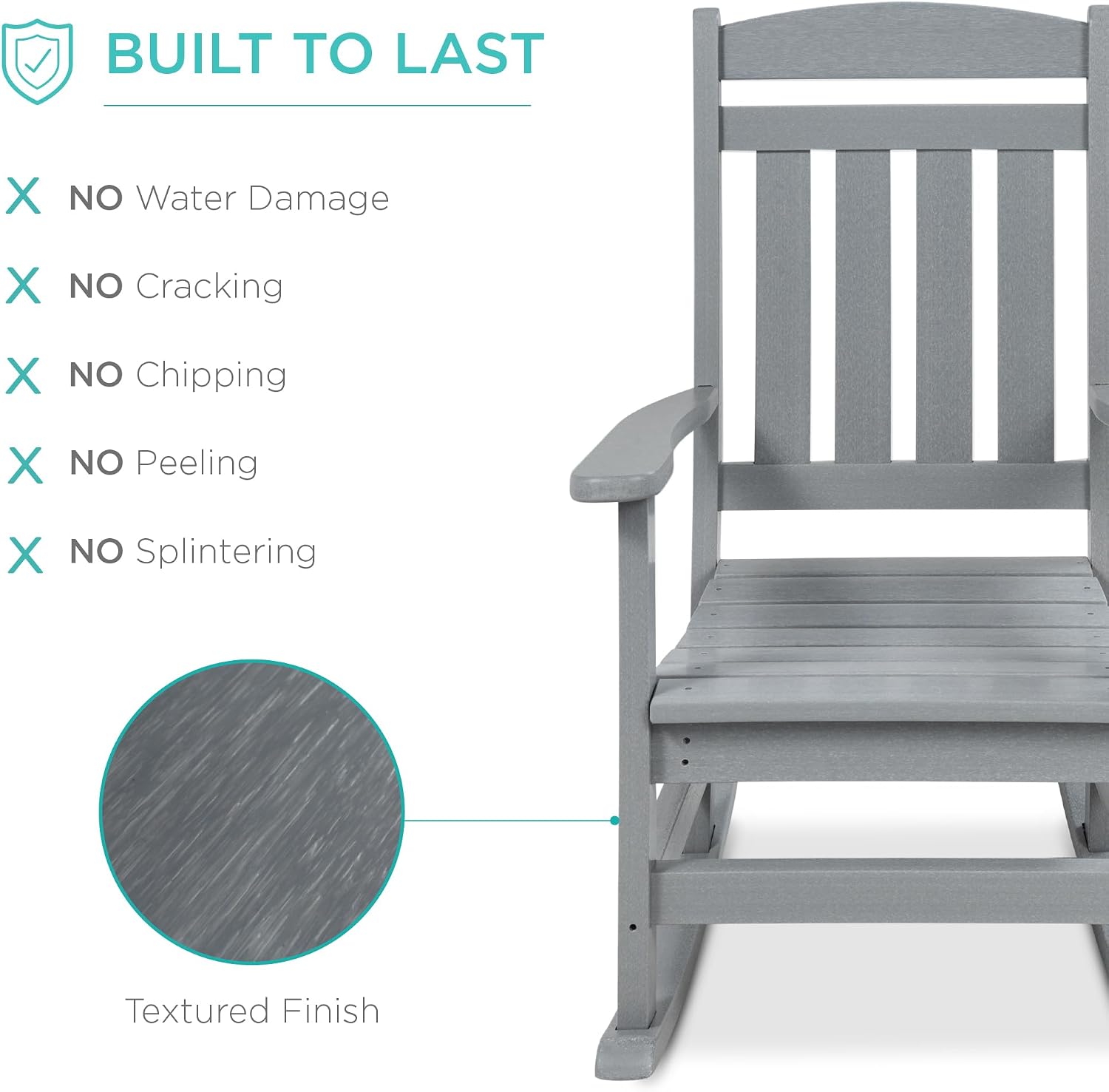 Best Choice Products All-Weather Rocking Chair, Indoor Outdoor HDPE Porch Rocker for Patio, Balcony, Backyard, Living Room w/ 300lb Weight Capacity, Contoured Seat - Gray