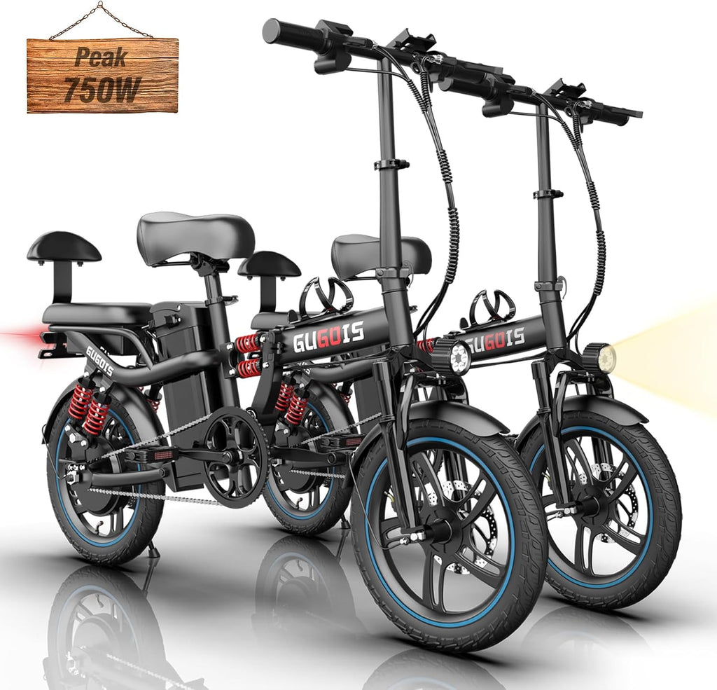GugoIs 2 Seater Electric Bike for Adults, 750/1000W & 28/30 MPH E-Bike with 748.8/960 Wh Removable Battery, 16/20' Commuter Ebikes, 25-60 Miles, Full Suspension Adults Electric Bicycles