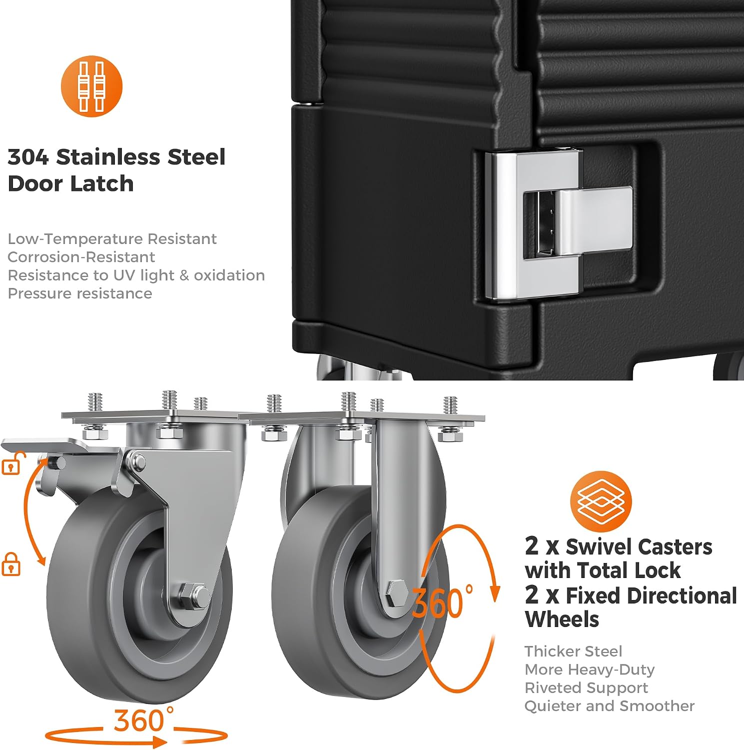CAMMOO 95QT Non-Electrical Catering Food Warmers with Swivel Casters, 304 Stainless Steel Latch, Insulated Food Carrier for 6 Full-Size Pans(NOT INCLUDED), Food Warmer Hot Boxes for Catering BBQ Event