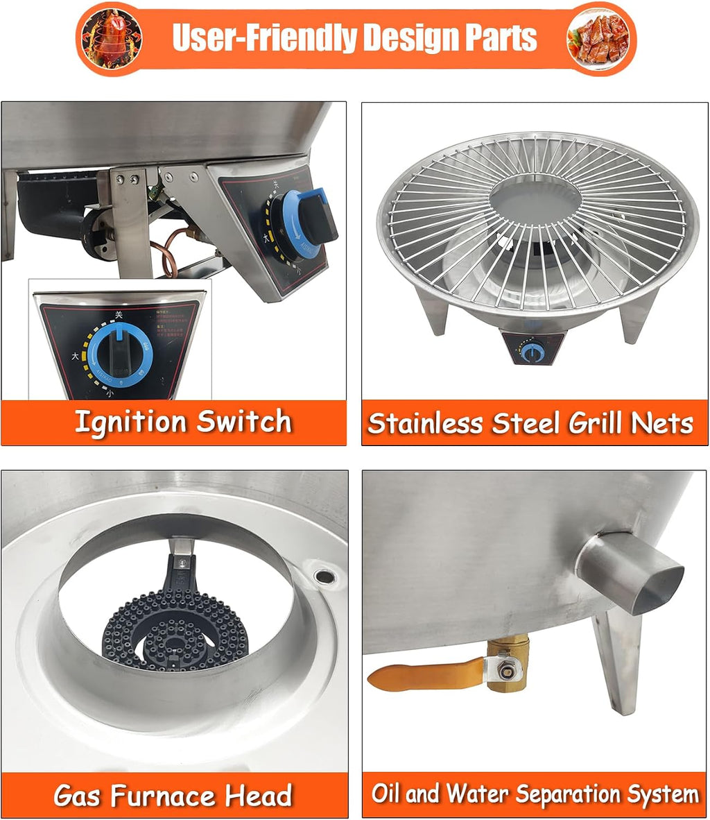 Commercial Roast Duck Oven, 2800PA LP Gas Duck Roaster, 31.5x31.5x55in Stainless Steel Grill with Reducing Valve, Hooks & Pins, for Beijing Duck, BBQ, Commercial Barbecue