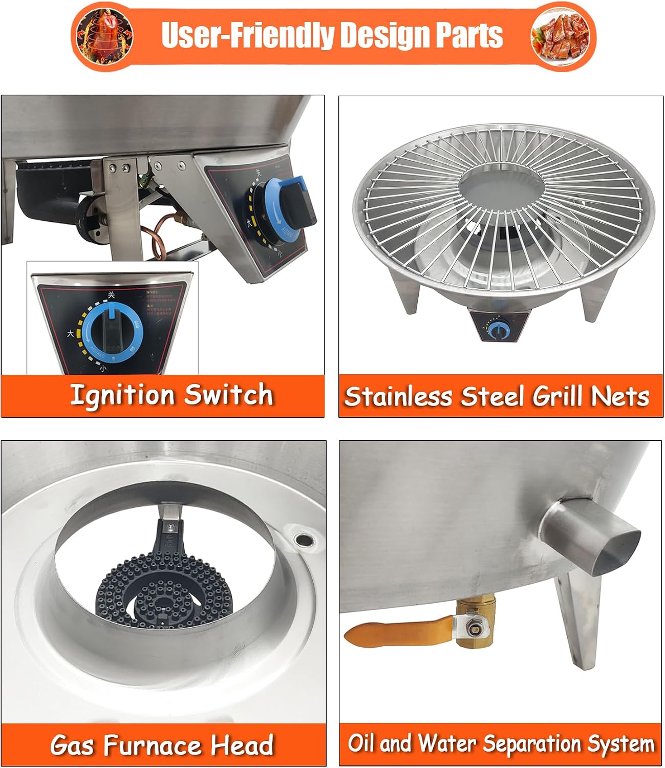 Commercial Roast Duck Oven, 2800PA LP Gas Duck Roaster, 31.5x31.5x55in Stainless Steel Grill with Reducing Valve, Hooks & Pins, for Beijing Duck, BBQ, Commercial Barbecue