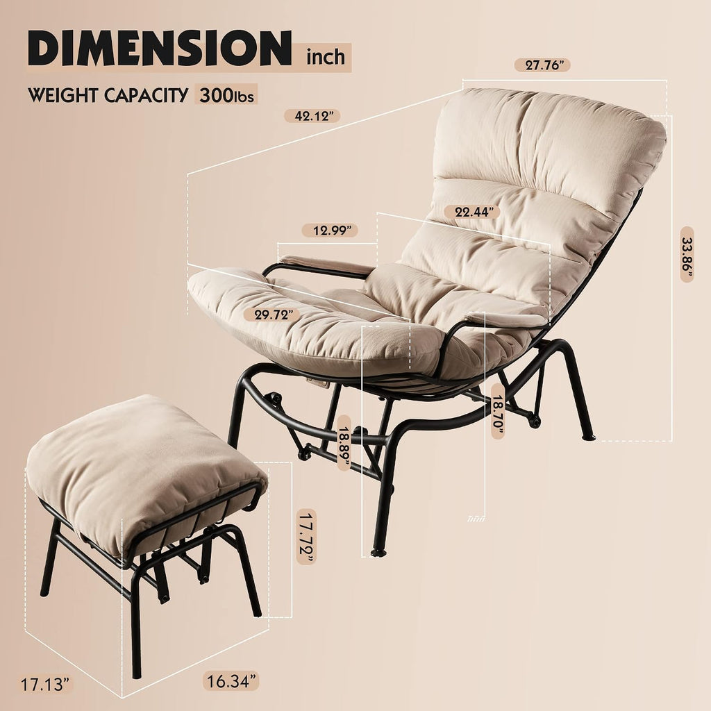 ovios Glider Rocking Chair with Ottoman, Mid-Century Modern Recliner Chair with Footrest, Comfy Gliding Rocker Lazy Accent Armchair for Living Room Bedroom, Cloud Flannel Velvet, Beige