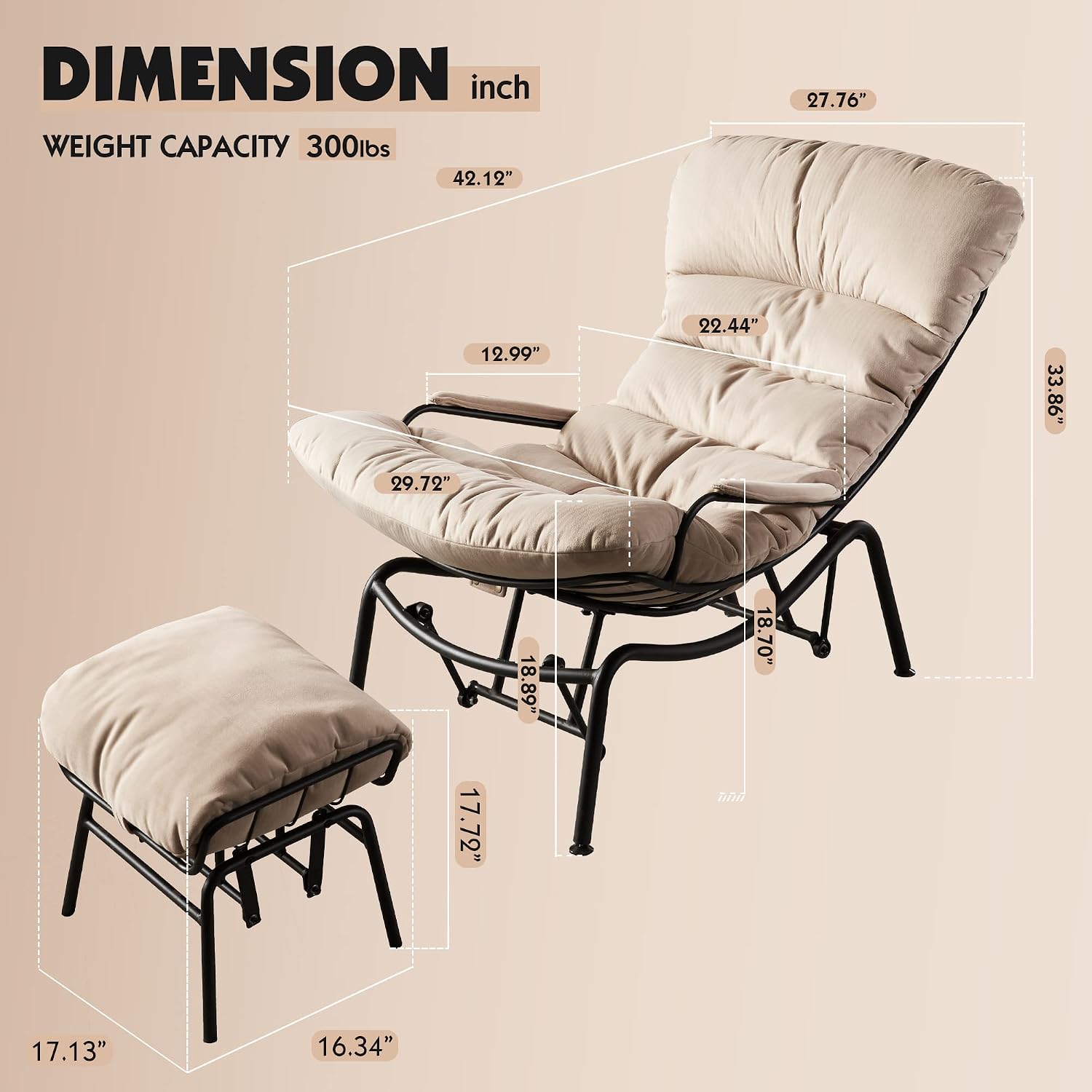 ovios Glider Rocking Chair with Ottoman, Mid-Century Modern Recliner Chair with Footrest, Comfy Gliding Rocker Lazy Accent Armchair for Living Room Bedroom, Cloud Flannel Velvet, Beige