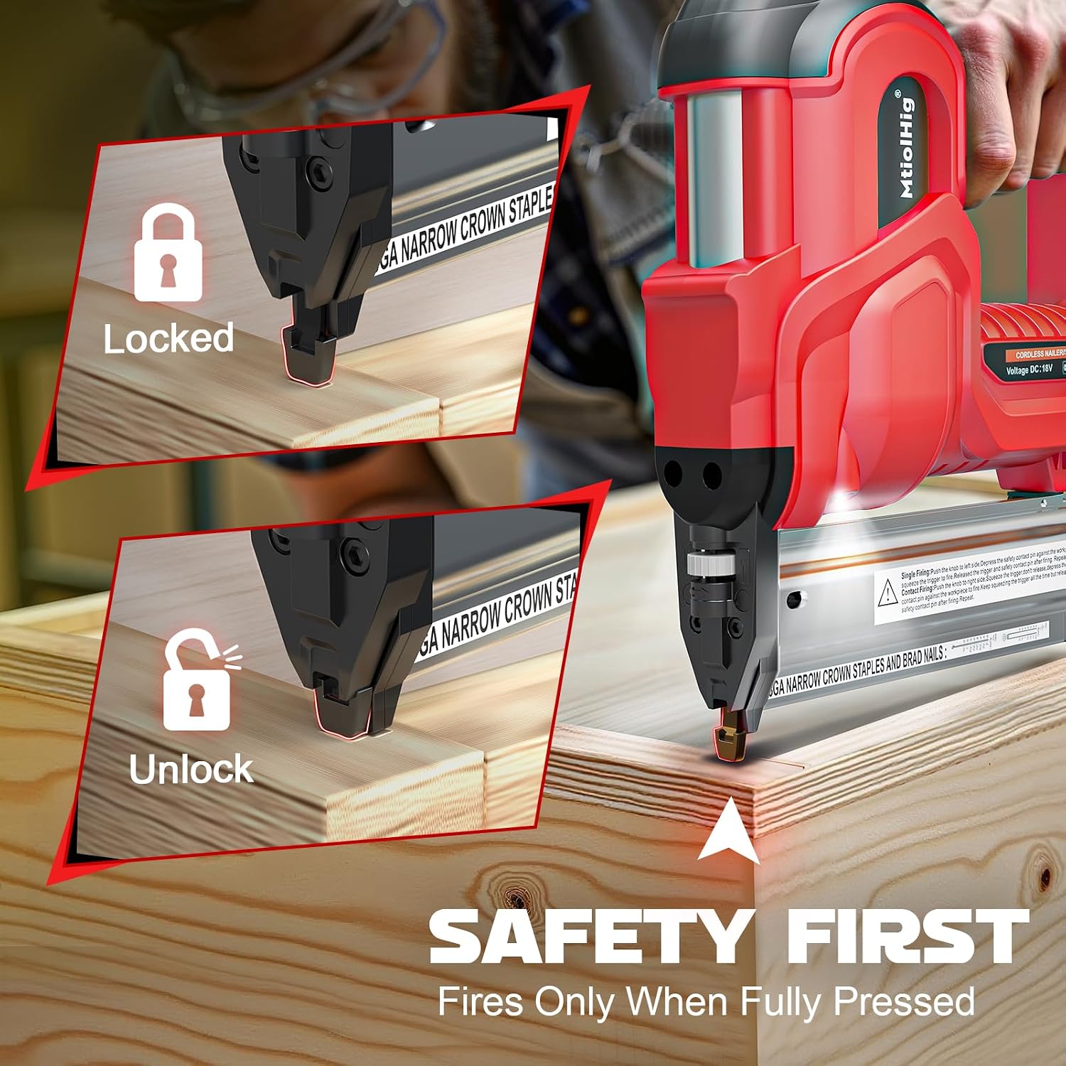 MtiolHig Cordless 2' Brad Nailer Compatible with Milwaukee Battery(No Battery), 2-in-1 Electric Nail Gun/Staple Gun, 18 Gauge Nail Gun Battery Powered with 1000 Nails for Wood Carpentry, 7.2LB