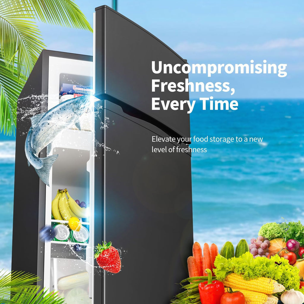 Tehanld Double Door Refrigerator with Freezer, Mini Fridge for Bedroom Office Dorm and Apartment, Small Compact Refrigerators with Wheels, Low Noise, Energy Saving (Black, 3.4Cu.Ft)
