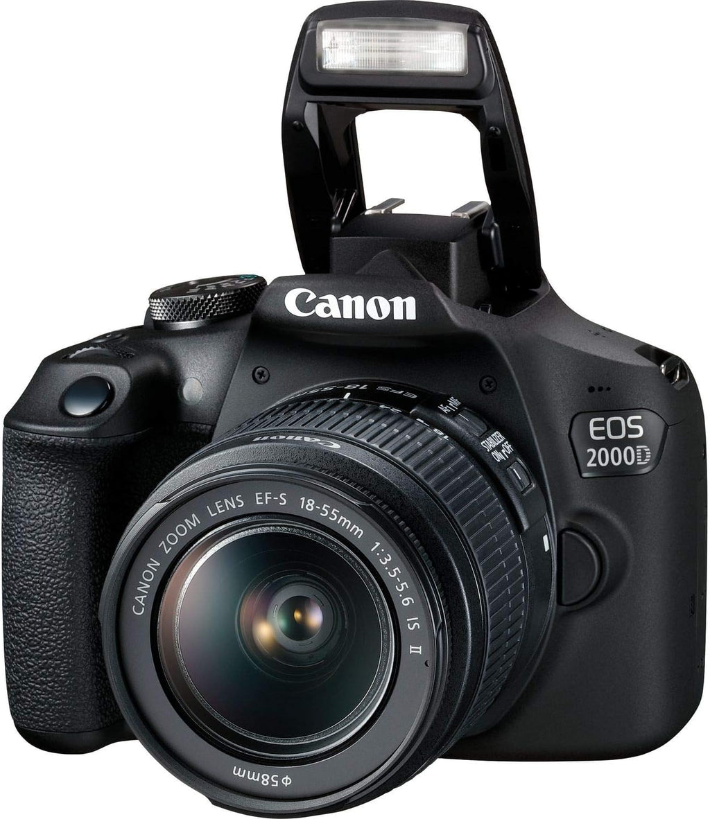 Canon EOS 2000D (Rebel T7) DSLR Camera with EF-S 18-55mm f/3.5-5.6 is II Lens + 64GB SDXC, Digital Flash, Extended Life Replacement Battery, Water Resistant Gadget Bag & More (19pc Bundle) (Renewed)