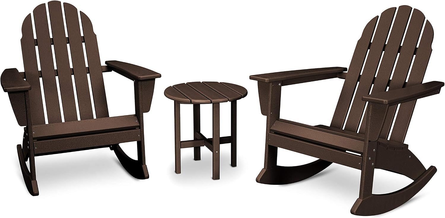 POLYWOOD Vineyard 3-Piece Adirondack Rocking Chair Set with Side Table - Premium HDPE Outdoor Furniture for Patio, Porch & Garden - Fade-Resistant All-Season Rockers - Multiple Colors Available
