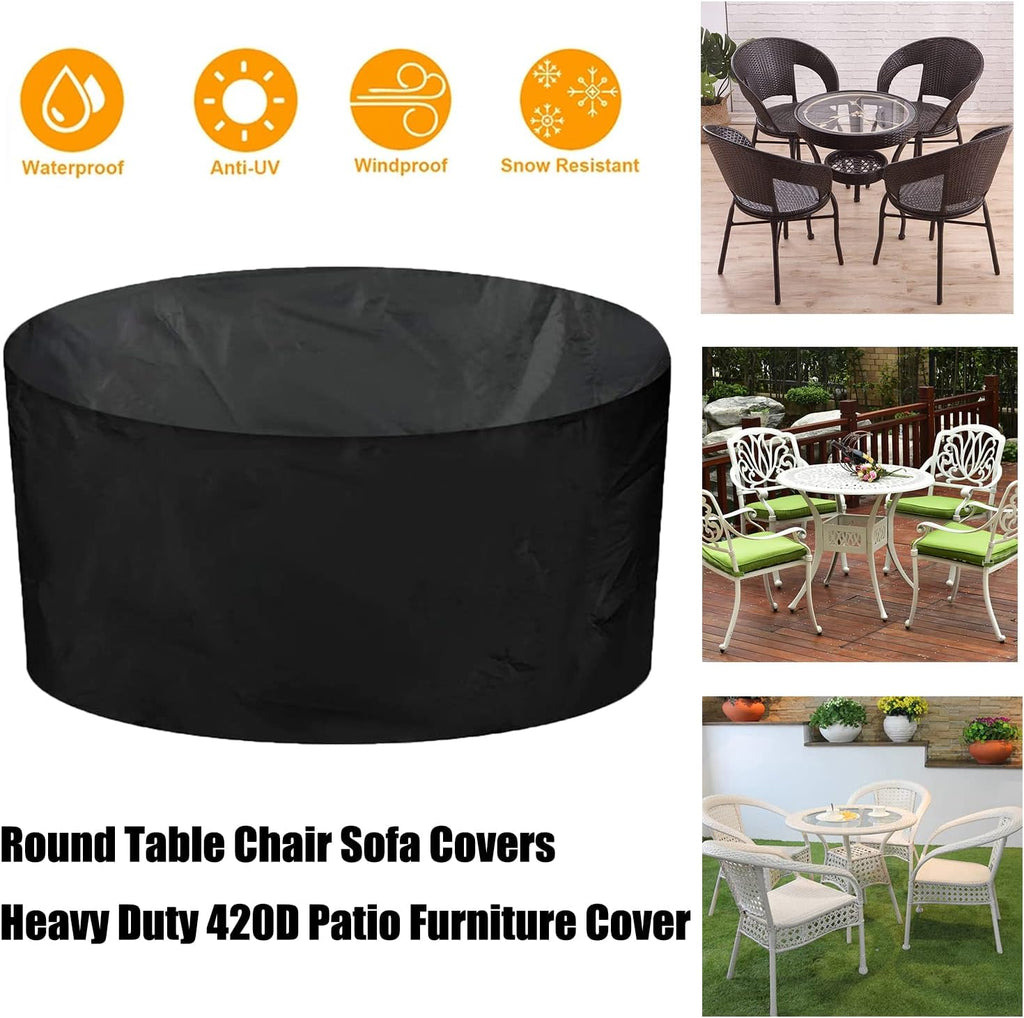 Waterproof Patio Furniture Set Cover 100' D x 39' H, 420D Outdoor Round Table and Chairs Set, Durable Wind Dust Proof Outdoor Cover, Suitable for All Weathers (255x100cm)