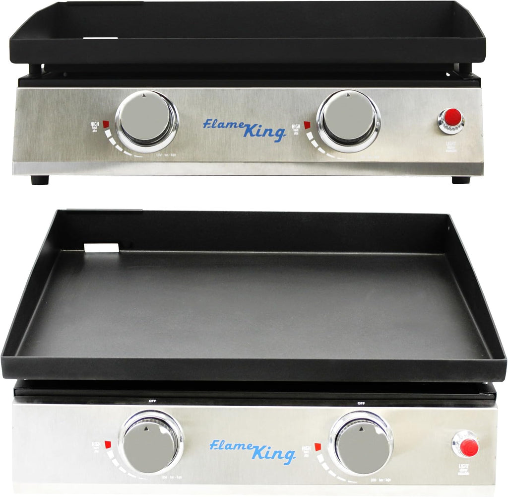 Flame King 22-inch Double Burner Flat Top Griddle for Outdoor BBQ Grill, Portable Propane Gas Griddle for Camping and Tailgating