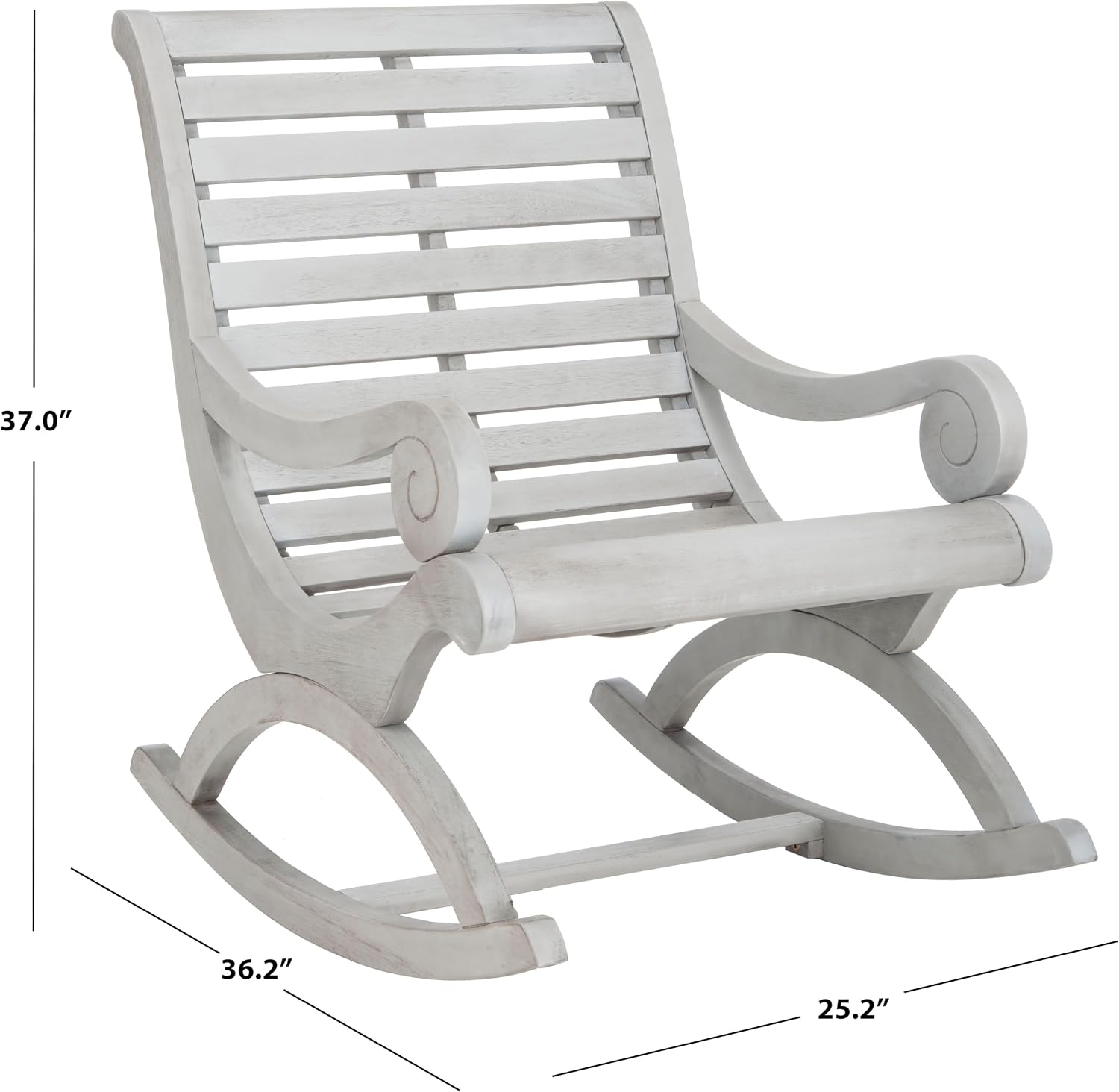 SAFAVIEH Outdoor - Sonora Rocking Chair - Grey - Solid Wood - Transitional British Slatted Design - Ideal for Patio, Deck, Porch, Backyard, 17.7' Seat Height (PAT7016A)