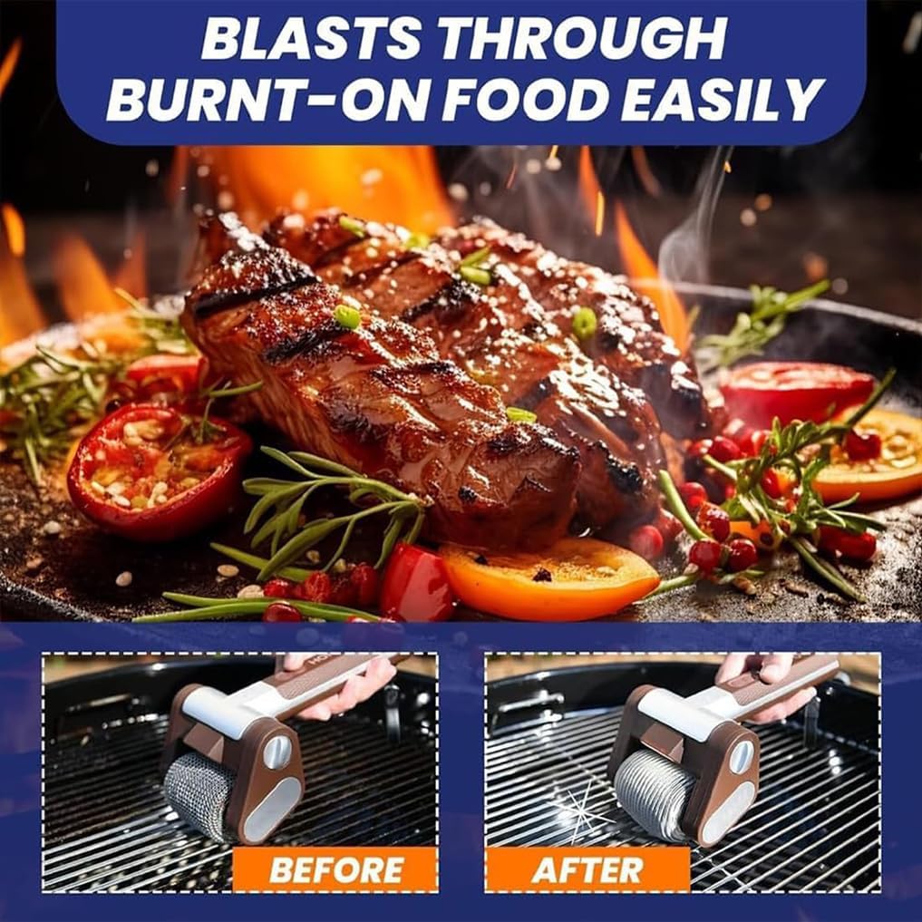 Cordless Rechargeable BBQ Tool, Electric Grill Cleaner Bristle Free with 350 RPM Stainless Roller, 304 Stainless Steel Power Roller, No Bristles, No Preheating (3)
