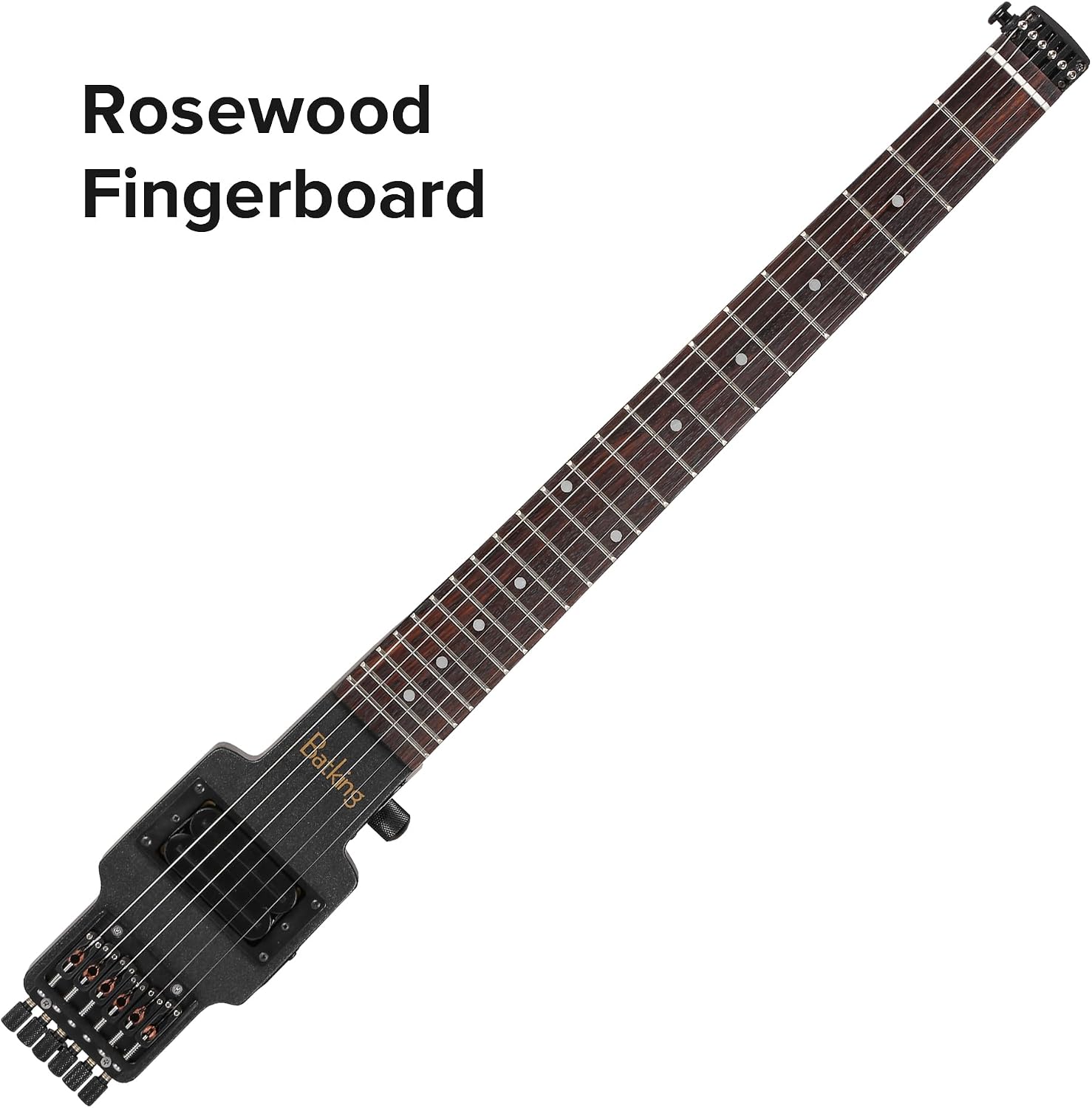 Batking Travel Guitar Electric, Headless Guitar 6 Strings One-piece Canada Maple Neck Through Body Design Brass Fix Bridge with Gigbag